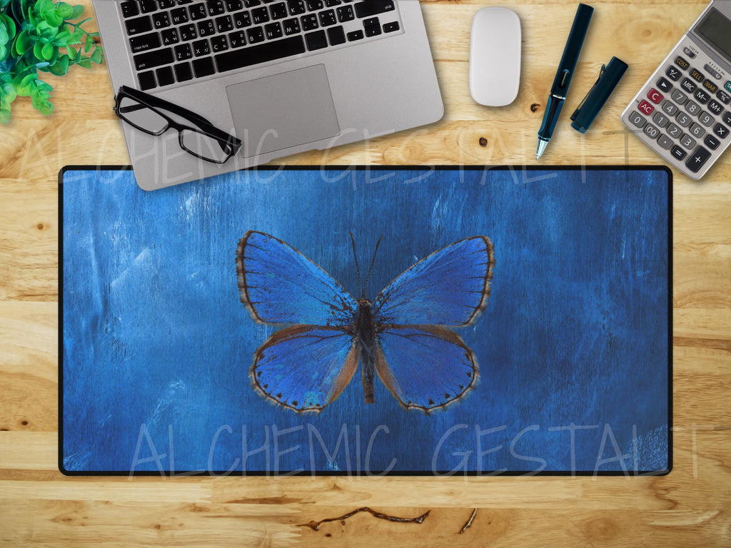Blue Butterfly Desk Mat: Office Desk Decor, Student Gift