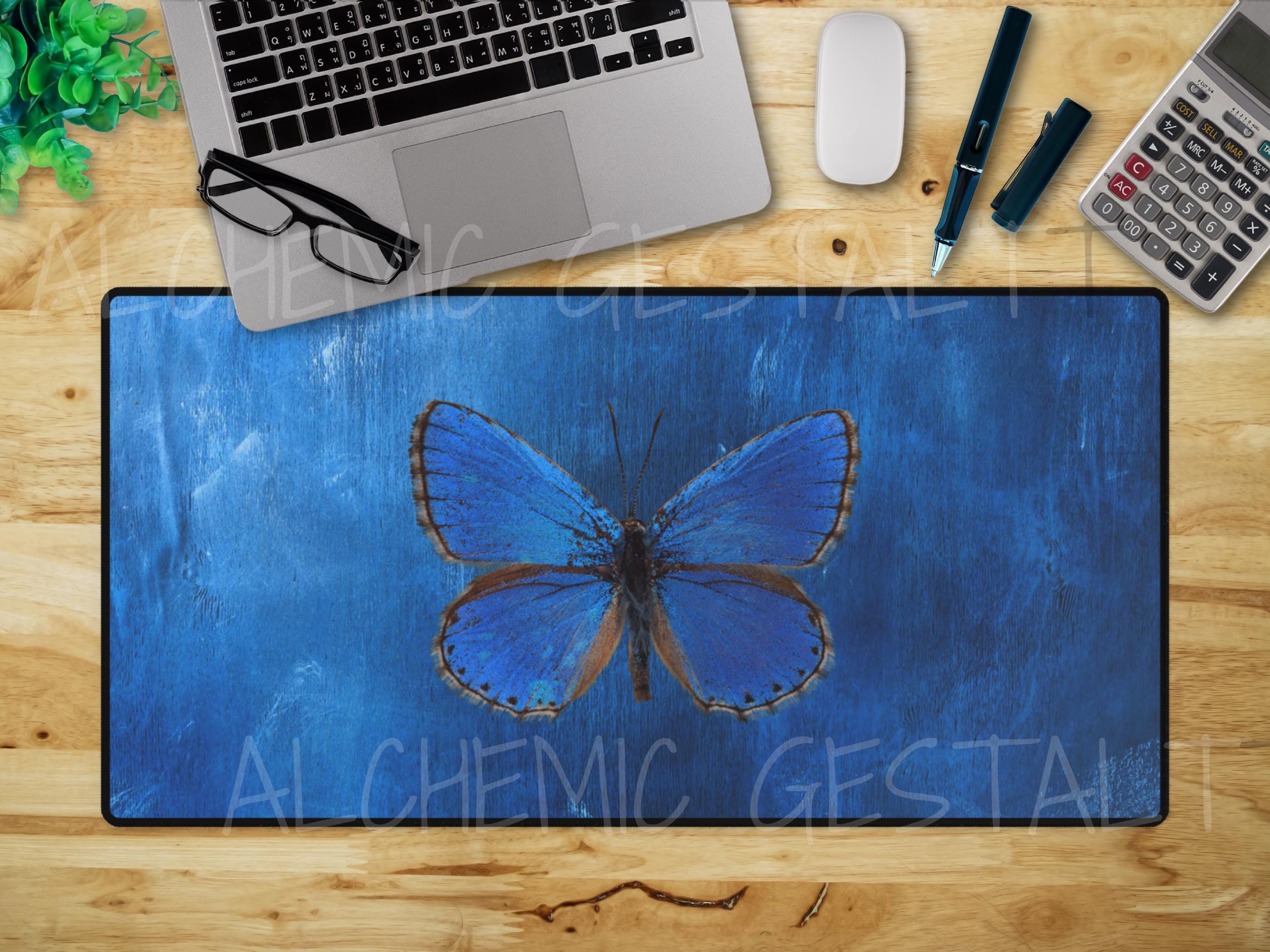 Blue Butterfly Desk Mat: Office Desk Decor, Student Gift