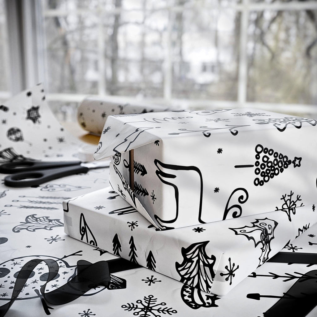 Christmas Doodle Wrapping Paper | Holiday Gift Wrap Roll