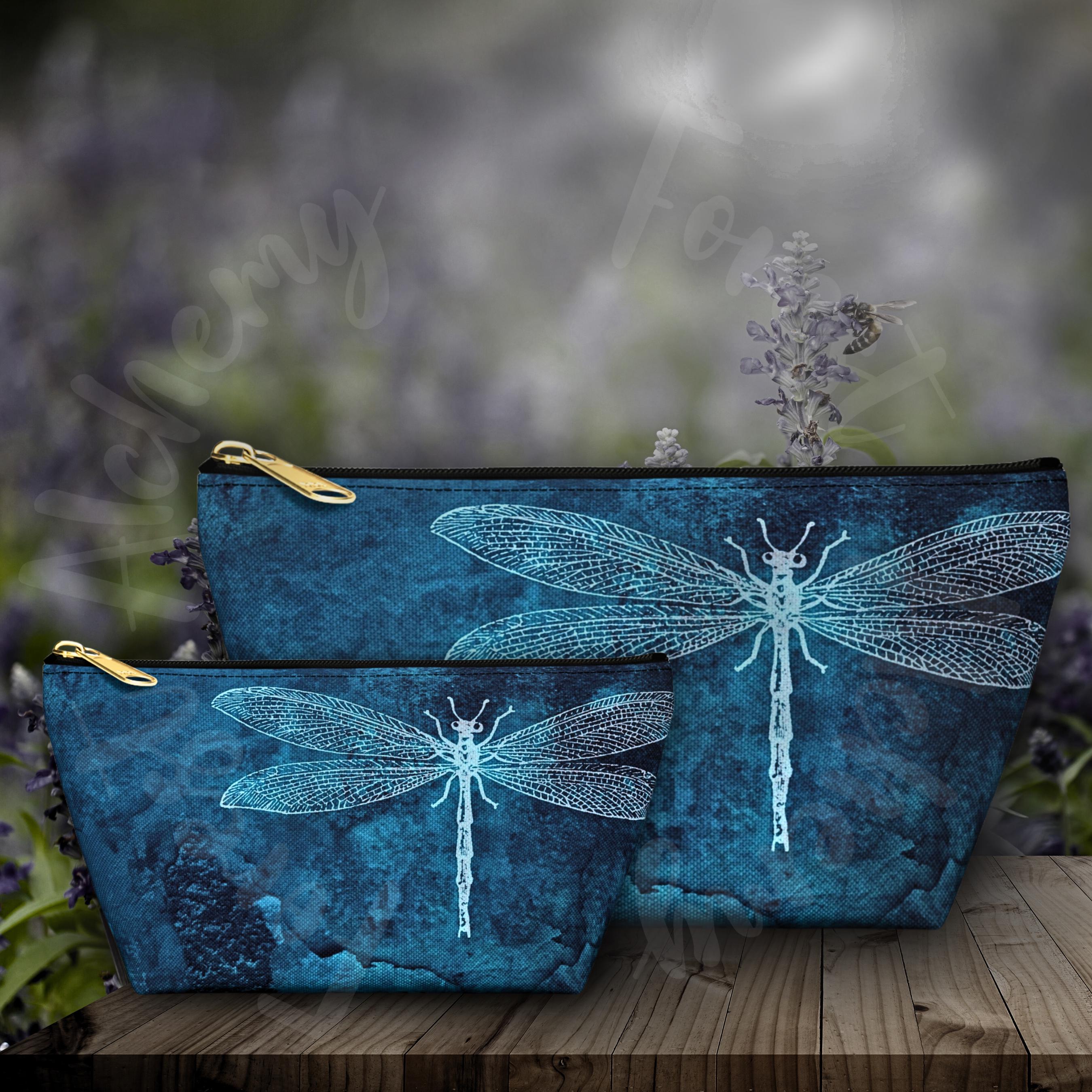 Dragonfly Accessory Pouch: Blue Insect Cosmetic Bag, Travel Organizer