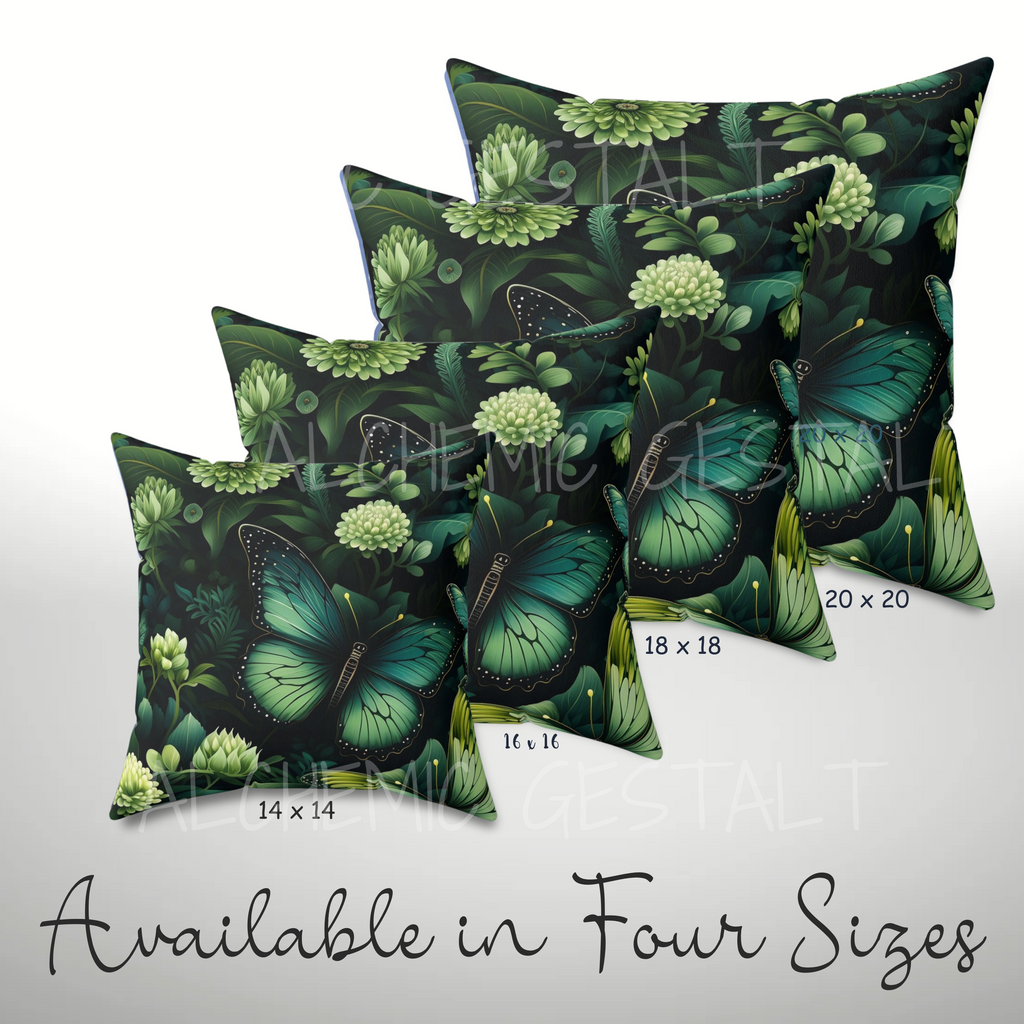 Botany of Wings Faux Suede Pillow: Green floral accent cushion, perfect for cozy living rooms. Ideal for nature lovers & forest-inspired decor!