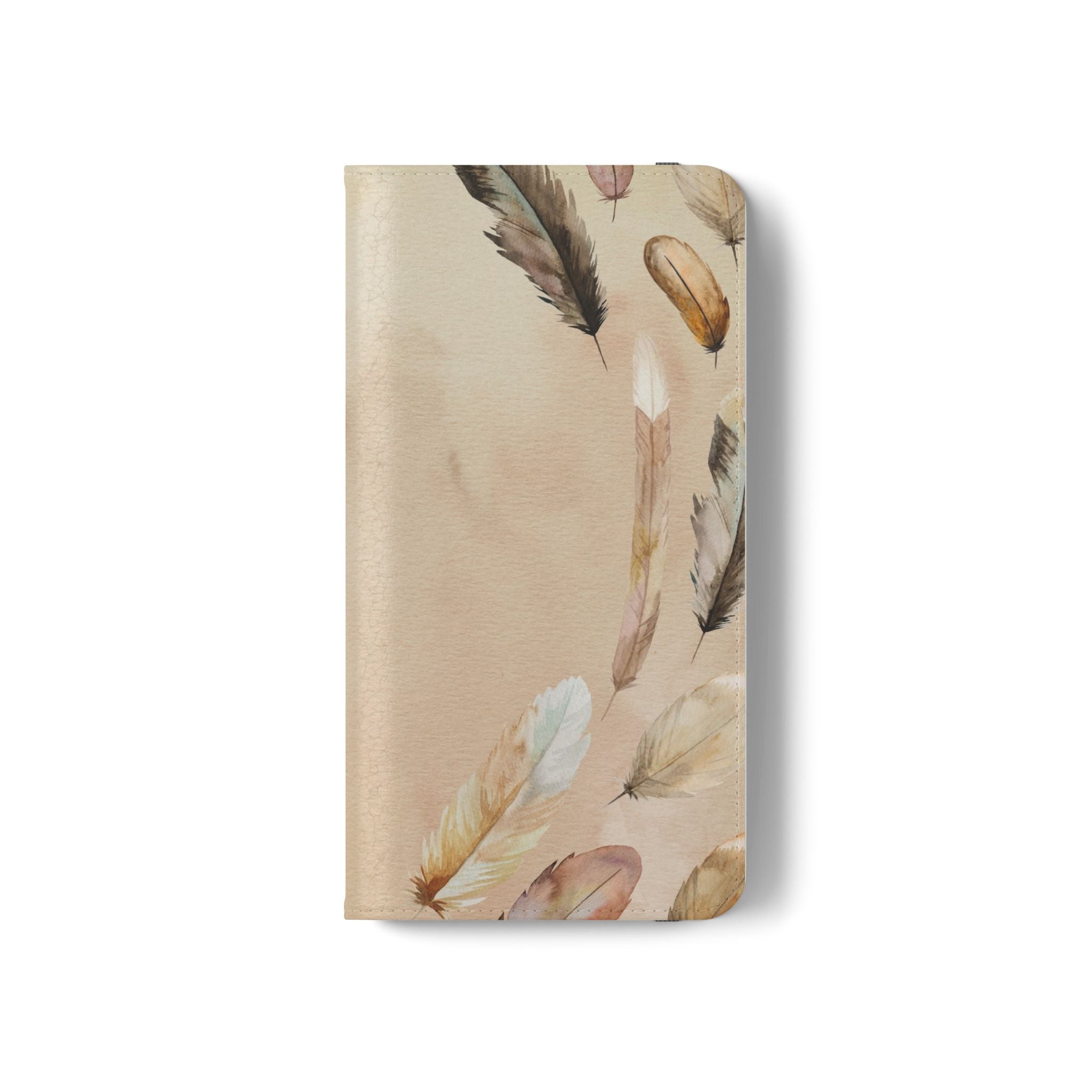 Feathers Flip Case, Phone Case, Protective Cover, Faux Leather Stand Feature Card & Cash Storage, Vibrant Colors, Stylish and Practical
