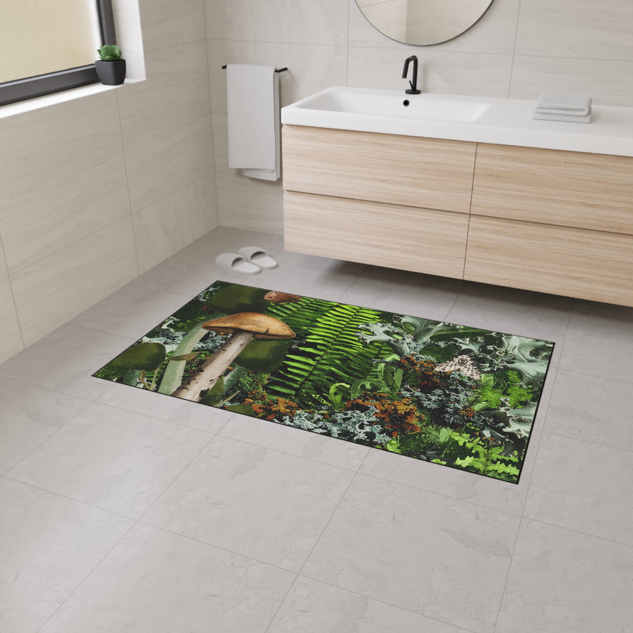 Mushroom Forest Floor Mat | Ferns Moss Lichen Nature Doormat