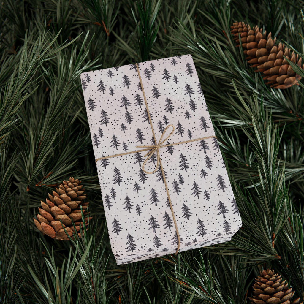 Etched Christmas Tree Pattern Wrapping paper |  Blush Watercolor Wrapping Paper