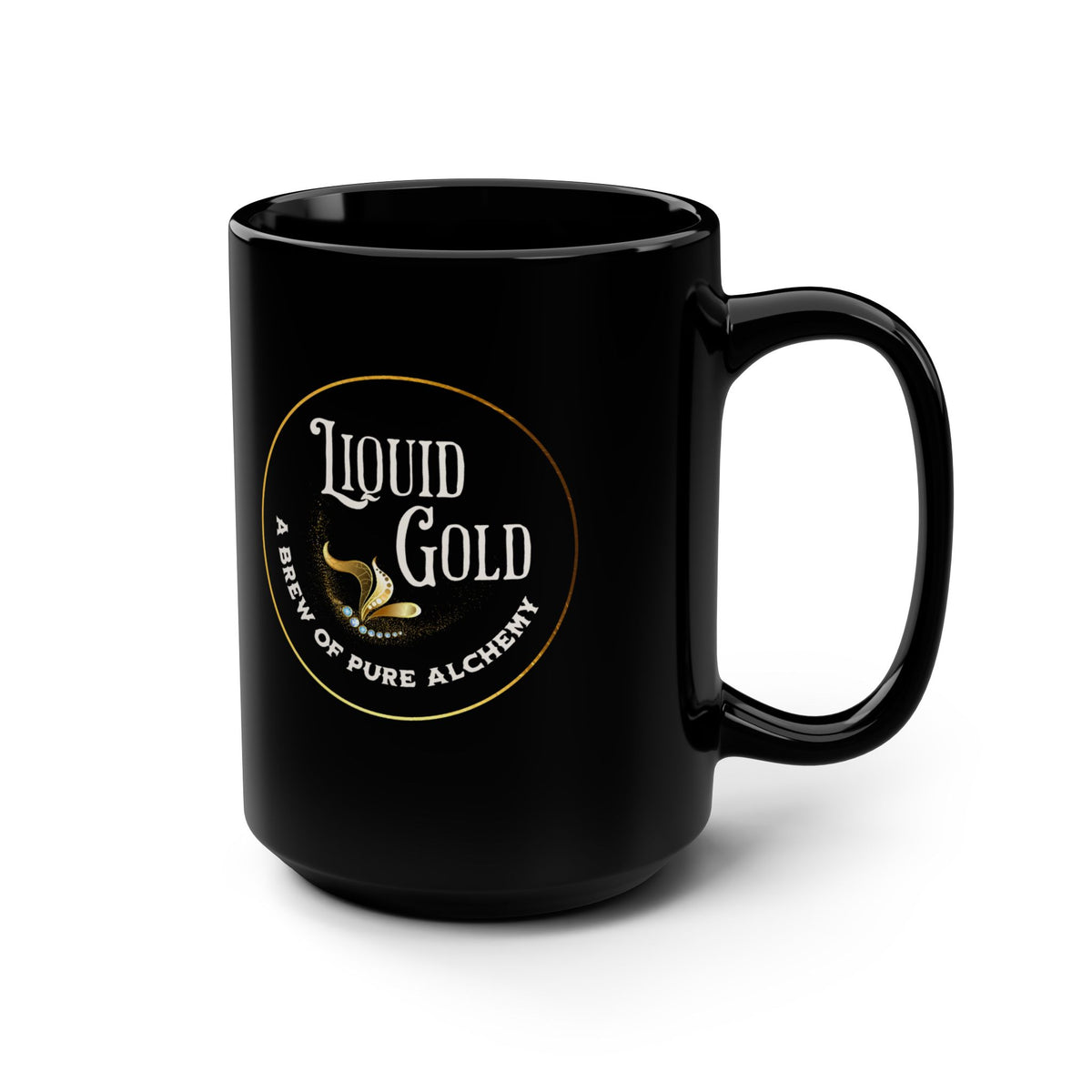 Liquid Gold Black 15oz Mug — 'Liquid Gold' Logo Coffee Cup