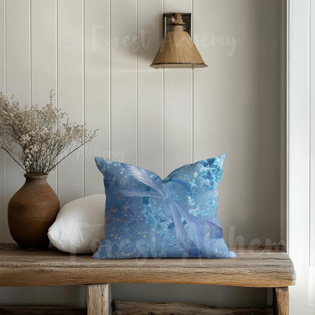 Powder Blue Dragonfly Pillow: Faux Suede Throw Pillow
