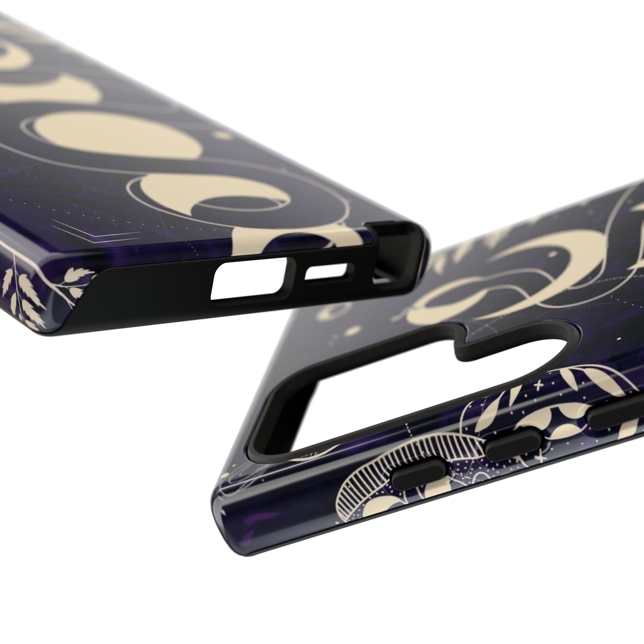 Dark Violet Phone Case with Lunar Phases, Snake & Cosmic Motifs | Durable and Stylish, Perfect for Astrology Lovers