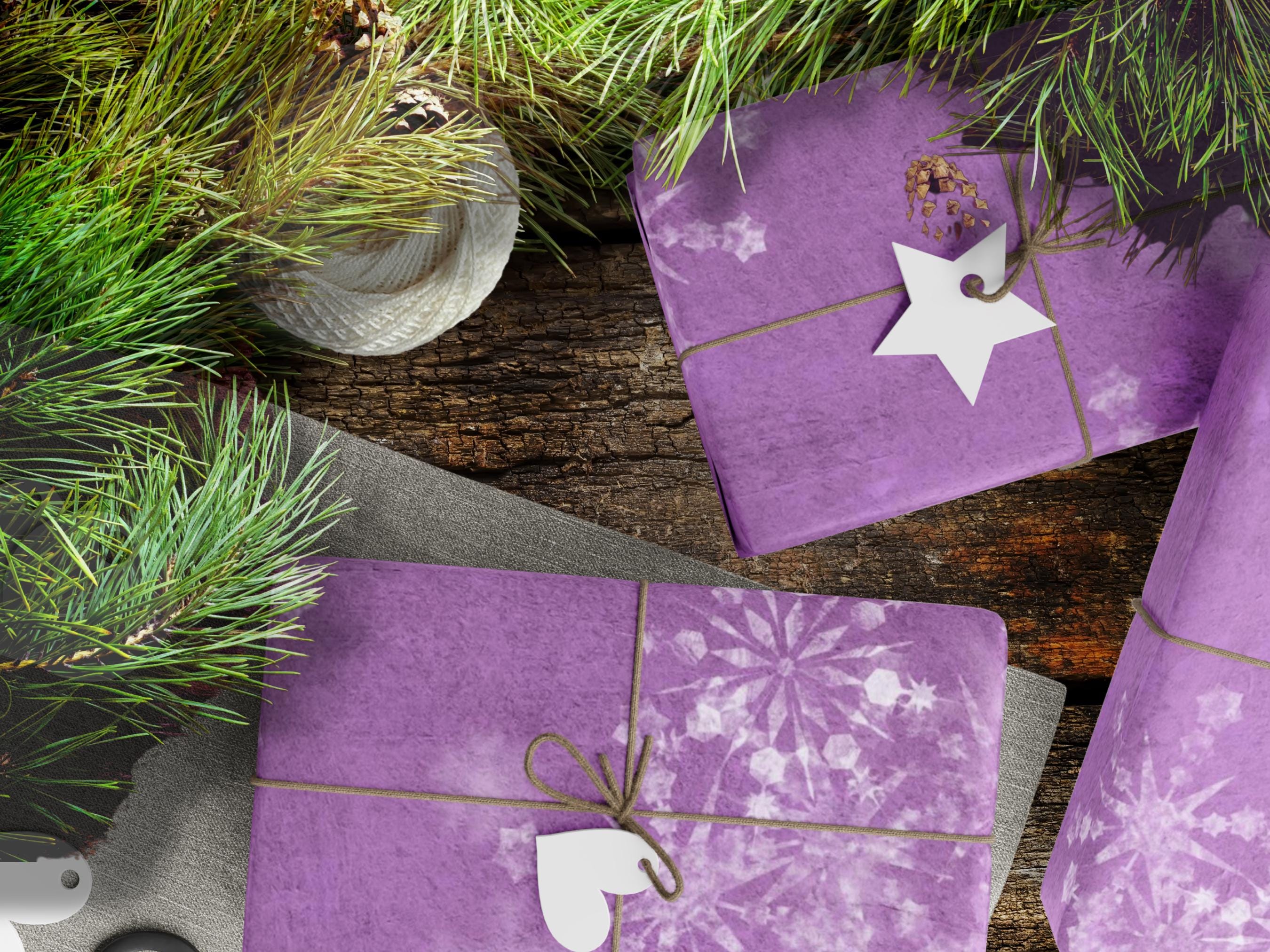 Whimsical Purple Snowflake Wrapping Paper, Holiday Gift Wrap, Seasonal Packaging, Winter Celebration Decor, Birthday, Christmas Wrap