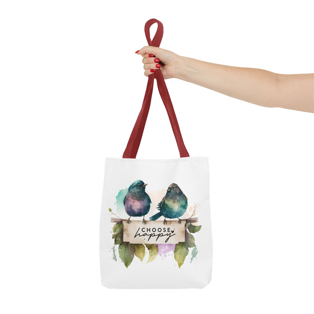 Cheerful Bird Design Tote Bag - Choose Happy Watercolor Print - 3 Sizes Available | Bird Lover Gift Idea |  Whimsical Birds Versatile Tote