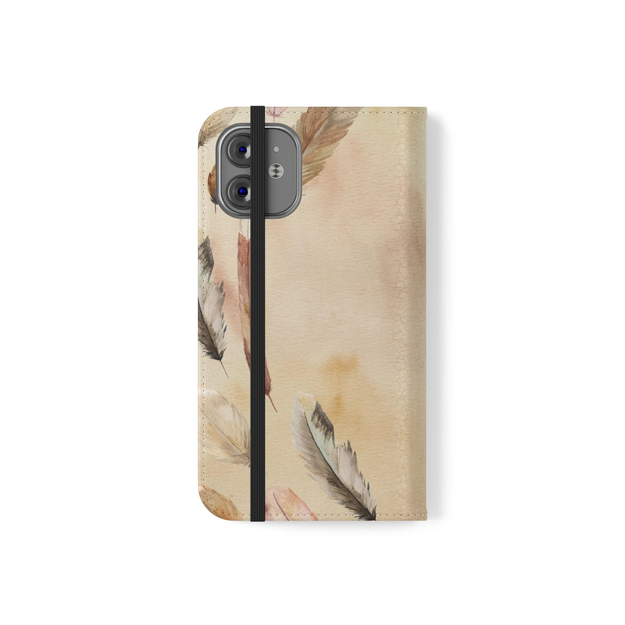 Feathers Flip Case, Phone Case, Protective Cover, Faux Leather Stand Feature Card & Cash Storage, Vibrant Colors, Stylish and Practical