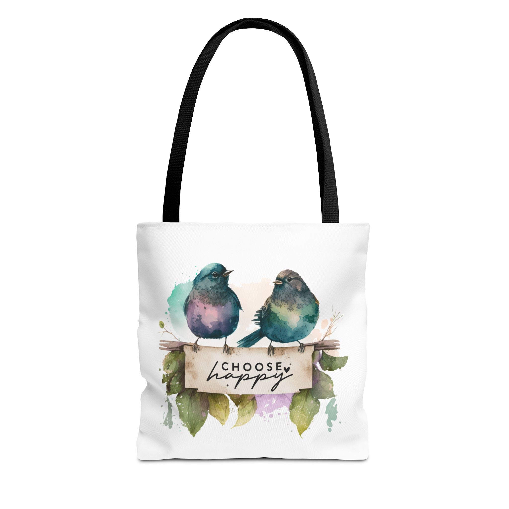 Cheerful Bird Design Tote Bag - Choose Happy Watercolor Print - 3 Sizes Available | Bird Lover Gift Idea |  Whimsical Birds Versatile Tote