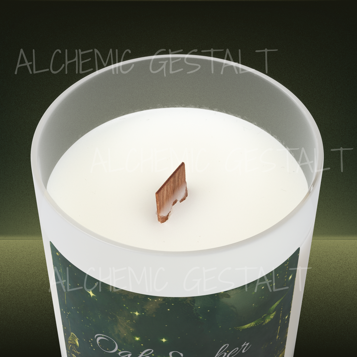 Scented Candle: 11oz Frosted Glass Oak Ember Soy Candle with Wooden Wick, Hand-Poured