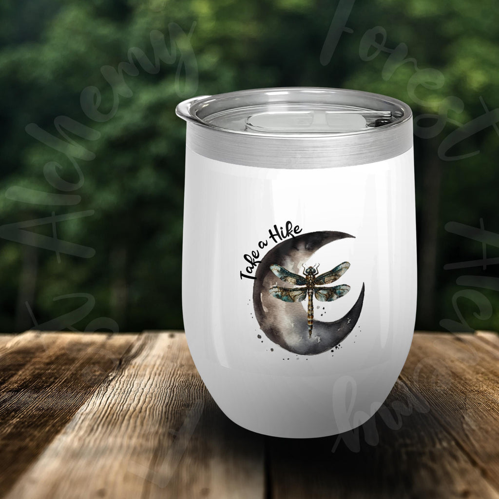 Moon & Dragonfly Wine Tumbler: Stainless Steel Insulated Hiking Cup