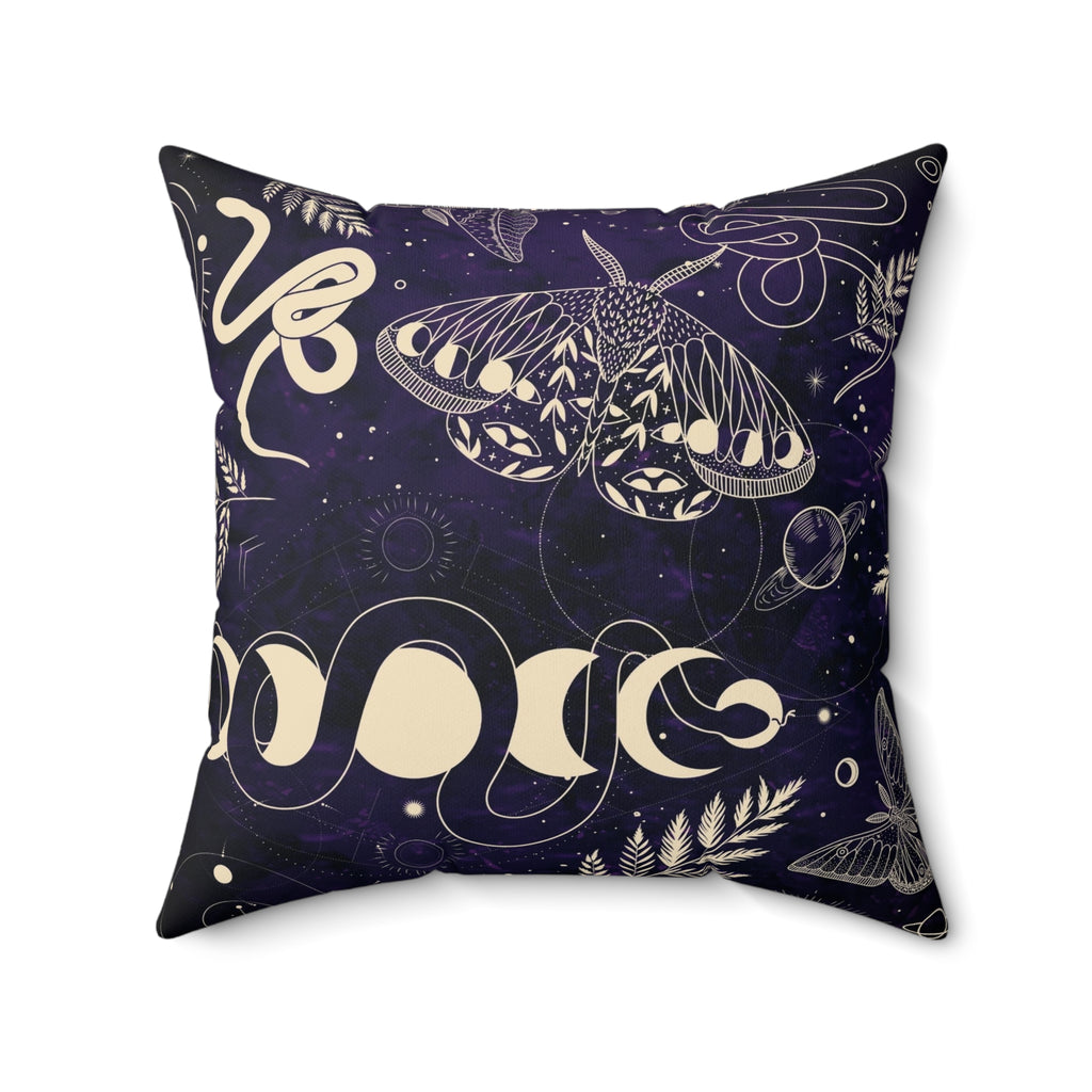 Mystical Nature Square Pillow, Elegant Home Decor, Butterfly and Snake Design, for Garden Lovers, Boho Aesthetic, Gift Idea