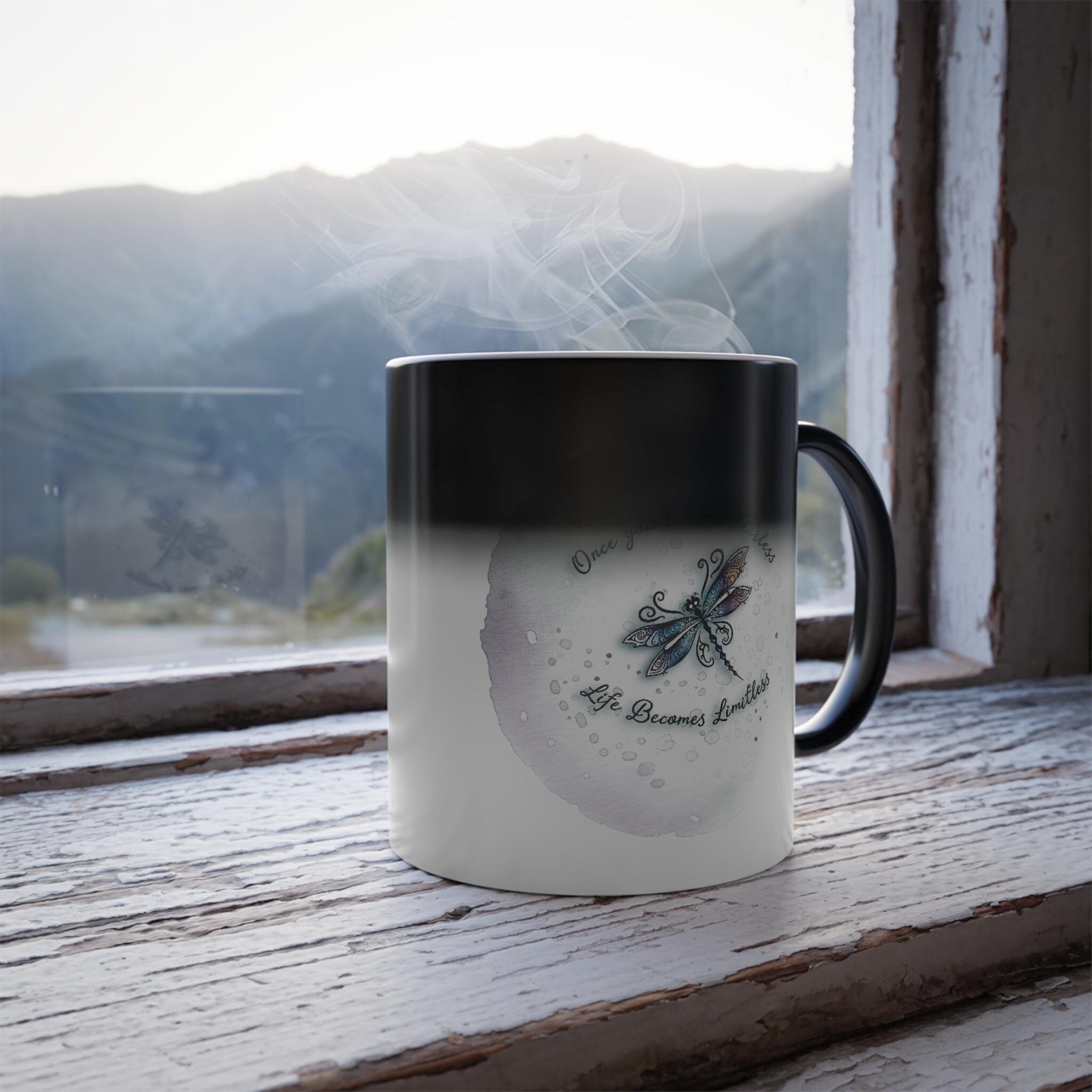 Dragonfly Color Morphing Coffee Mug: Heat-Sensitive Ceramic