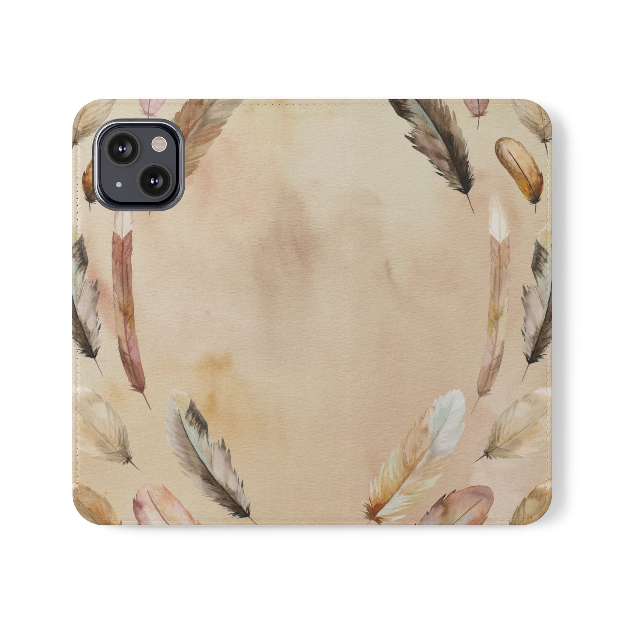 Feathers Flip Case, Phone Case, Protective Cover, Faux Leather Stand Feature Card & Cash Storage, Vibrant Colors, Stylish and Practical