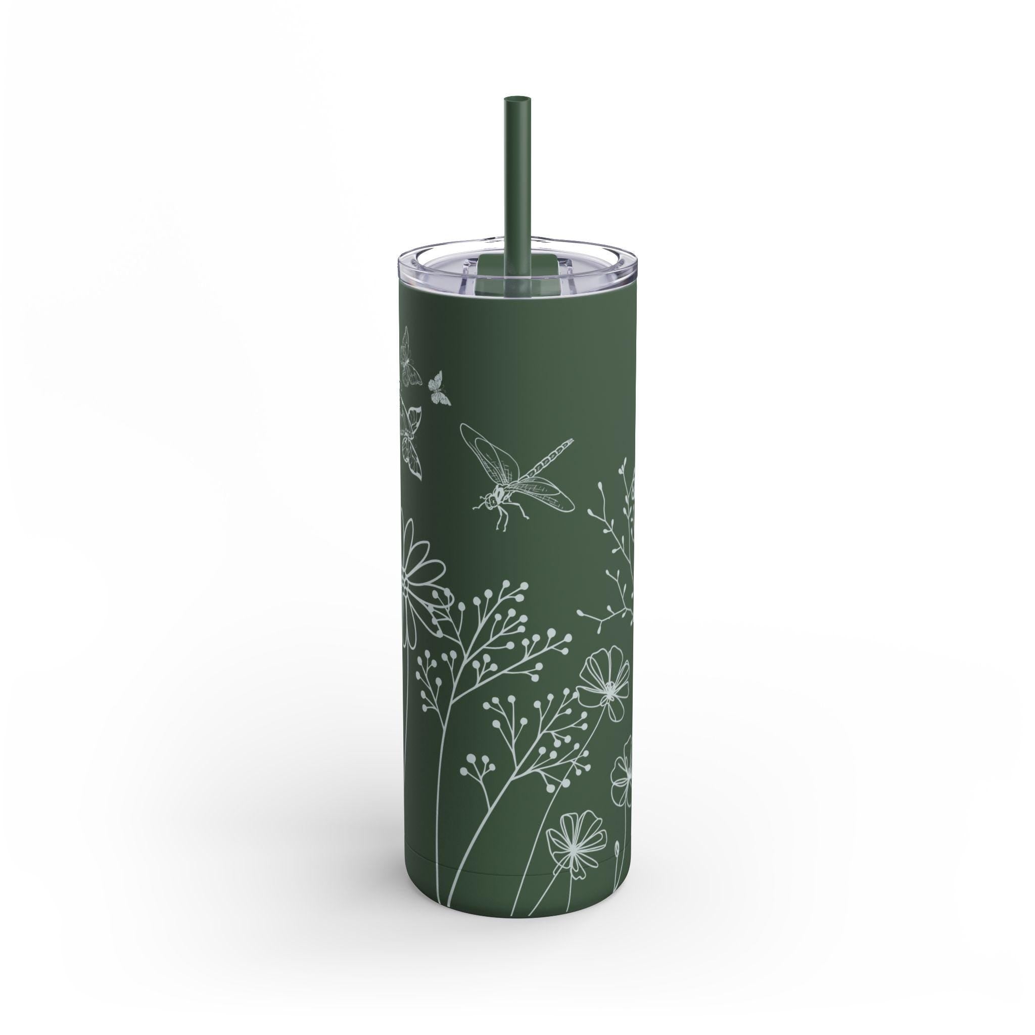 Floral Matte Skinny Tumbler: Eco-Friendly 20 oz Travel Cup