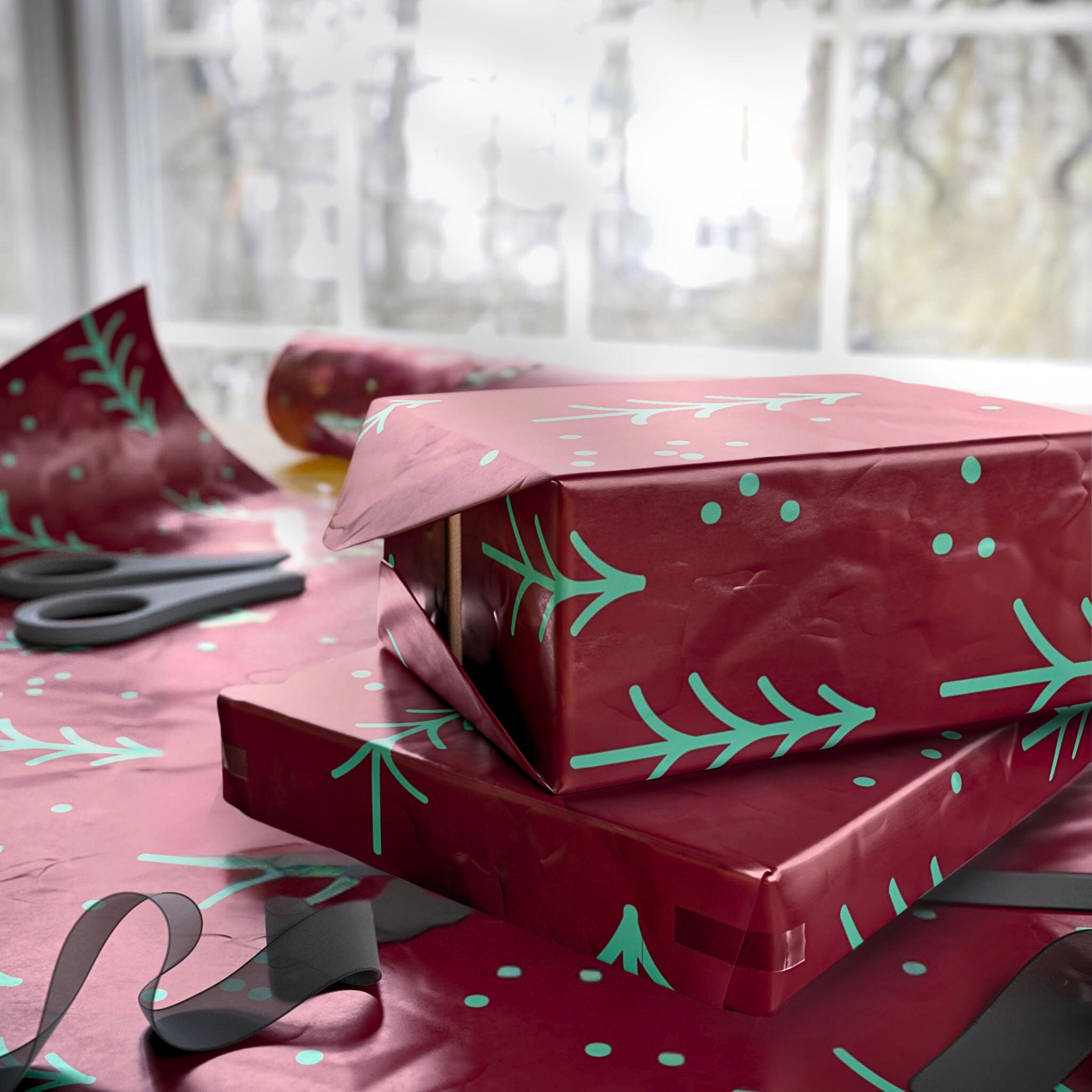 Elegant Christmas Tree Wrapping Paper in Deep Berry Hue – Add a Touch of Sophistication to Your Holiday Gift-giving