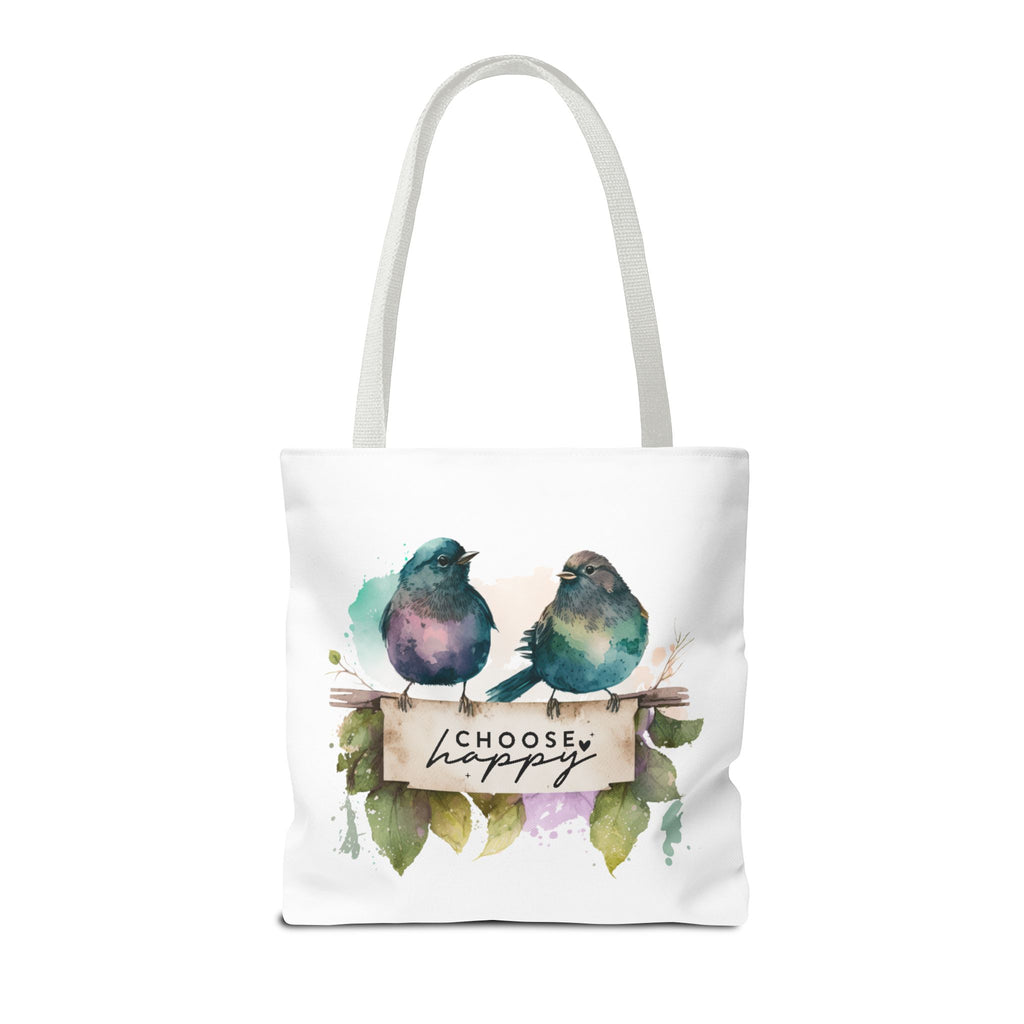 Cheerful Bird Design Tote Bag - Choose Happy Watercolor Print - 3 Sizes Available | Bird Lover Gift Idea |  Whimsical Birds Versatile Tote