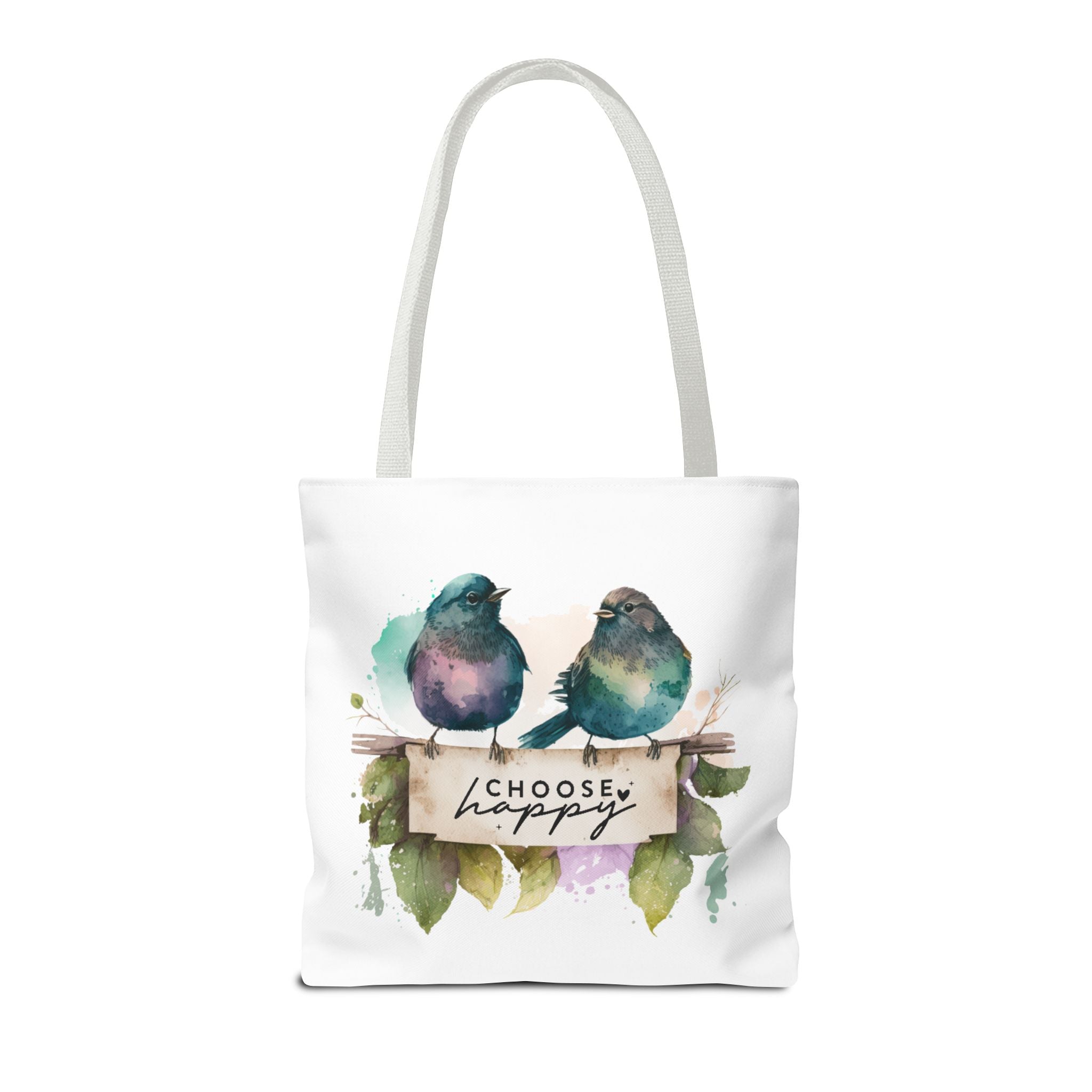 Cheerful Bird Design Tote Bag - Choose Happy Watercolor Print - 3 Sizes Available | Bird Lover Gift Idea |  Whimsical Birds Versatile Tote