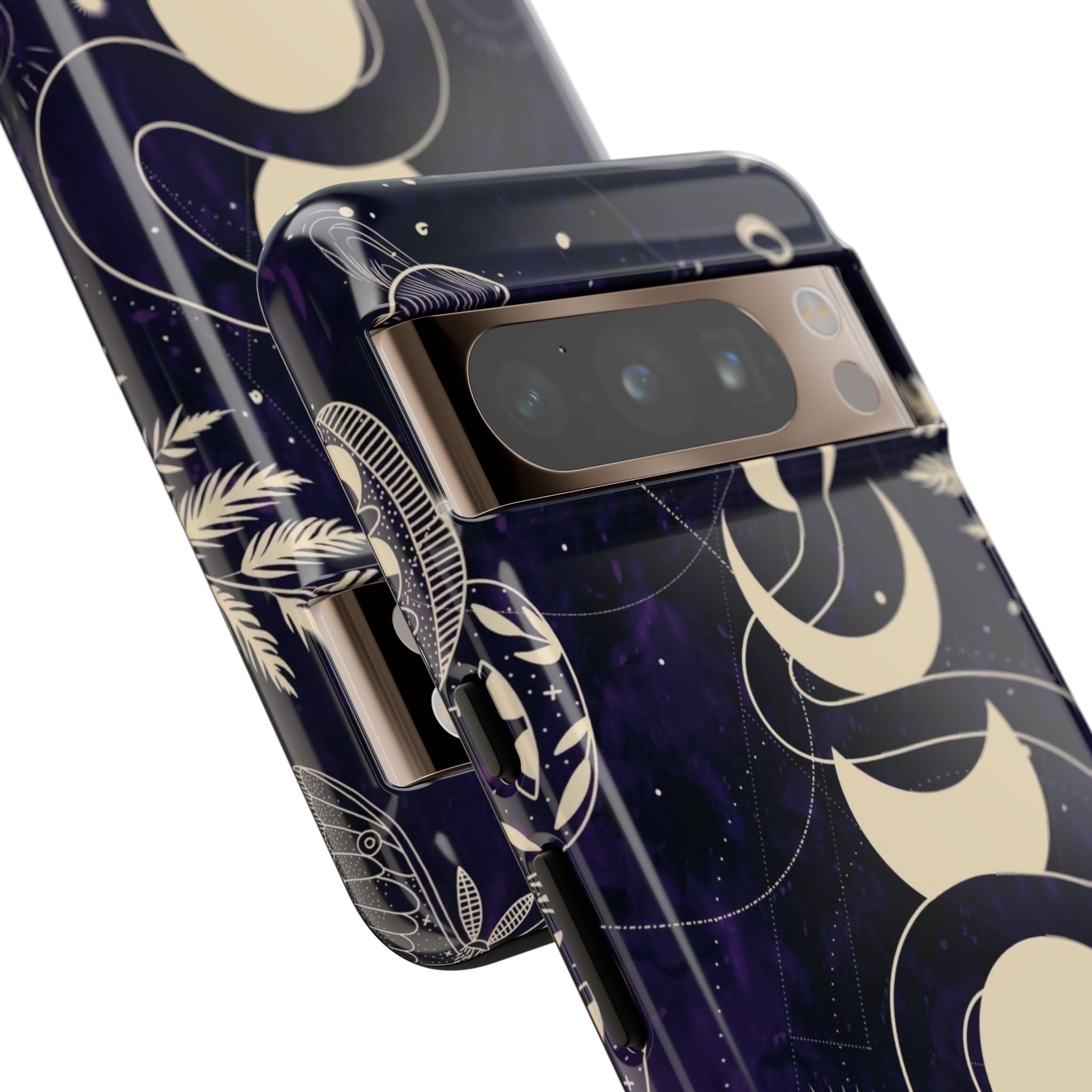Dark Violet Phone Case with Lunar Phases, Snake & Cosmic Motifs | Durable and Stylish, Perfect for Astrology Lovers
