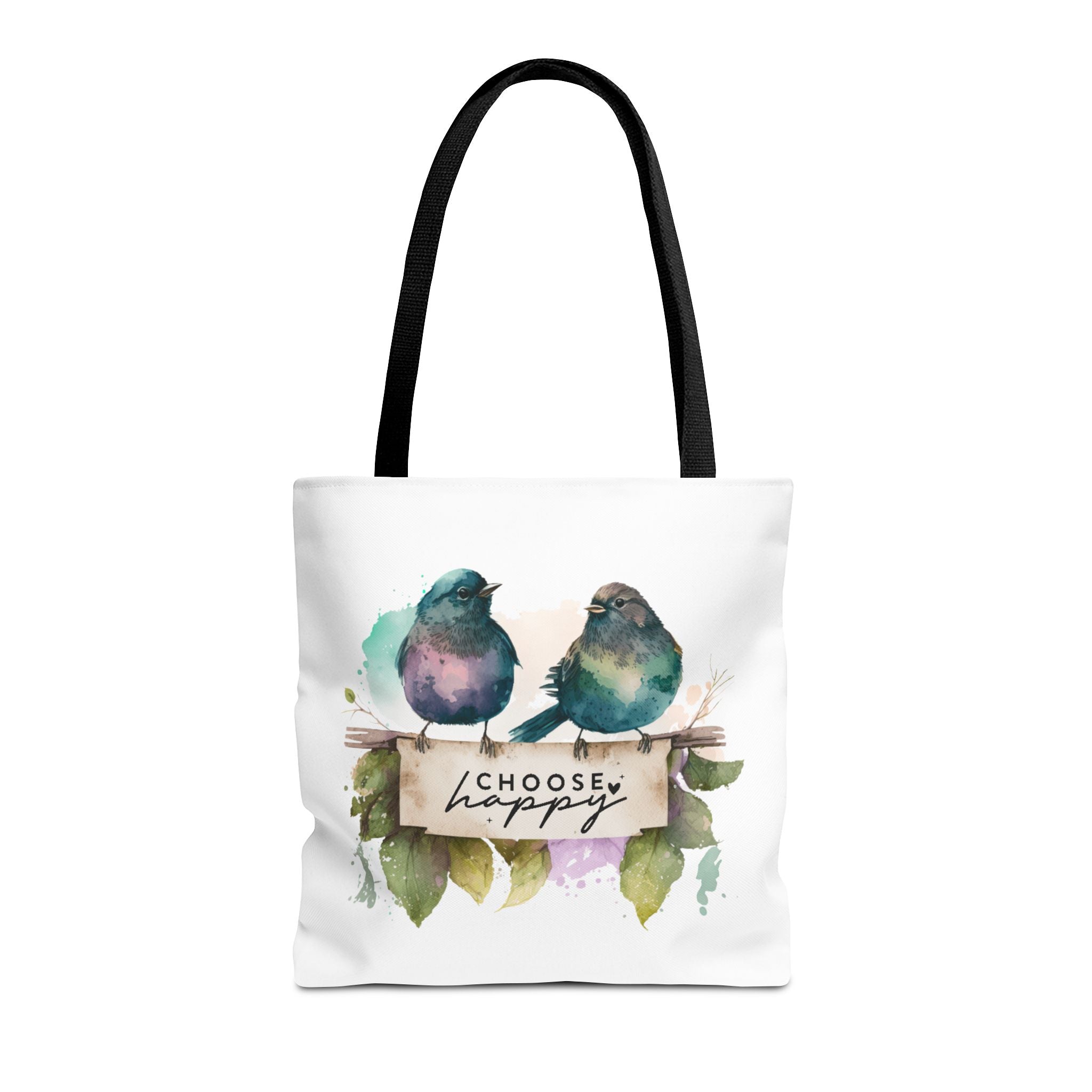 Cheerful Bird Design Tote Bag - Choose Happy Watercolor Print - 3 Sizes Available | Bird Lover Gift Idea |  Whimsical Birds Versatile Tote