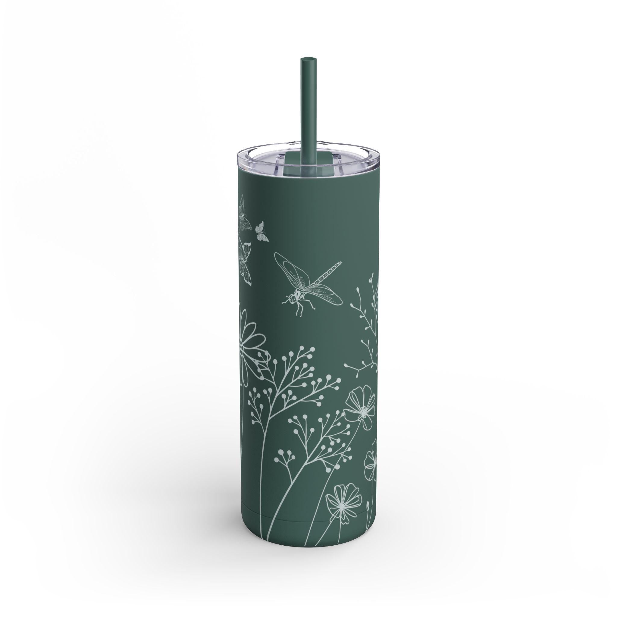 Floral Matte Skinny Tumbler: Eco-Friendly 20 oz Travel Cup