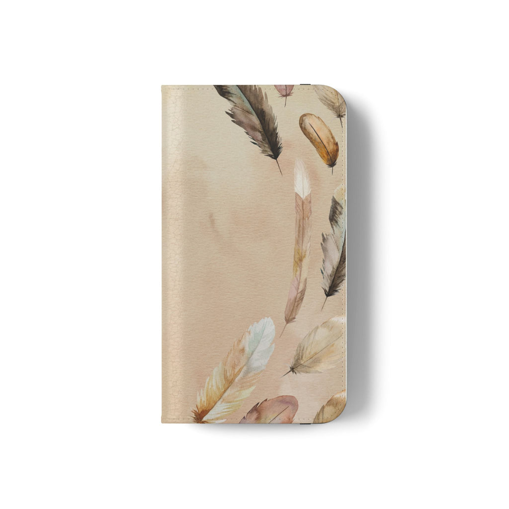 Feathers Flip Case, Phone Case, Protective Cover, Faux Leather Stand Feature Card & Cash Storage, Vibrant Colors, Stylish and Practical