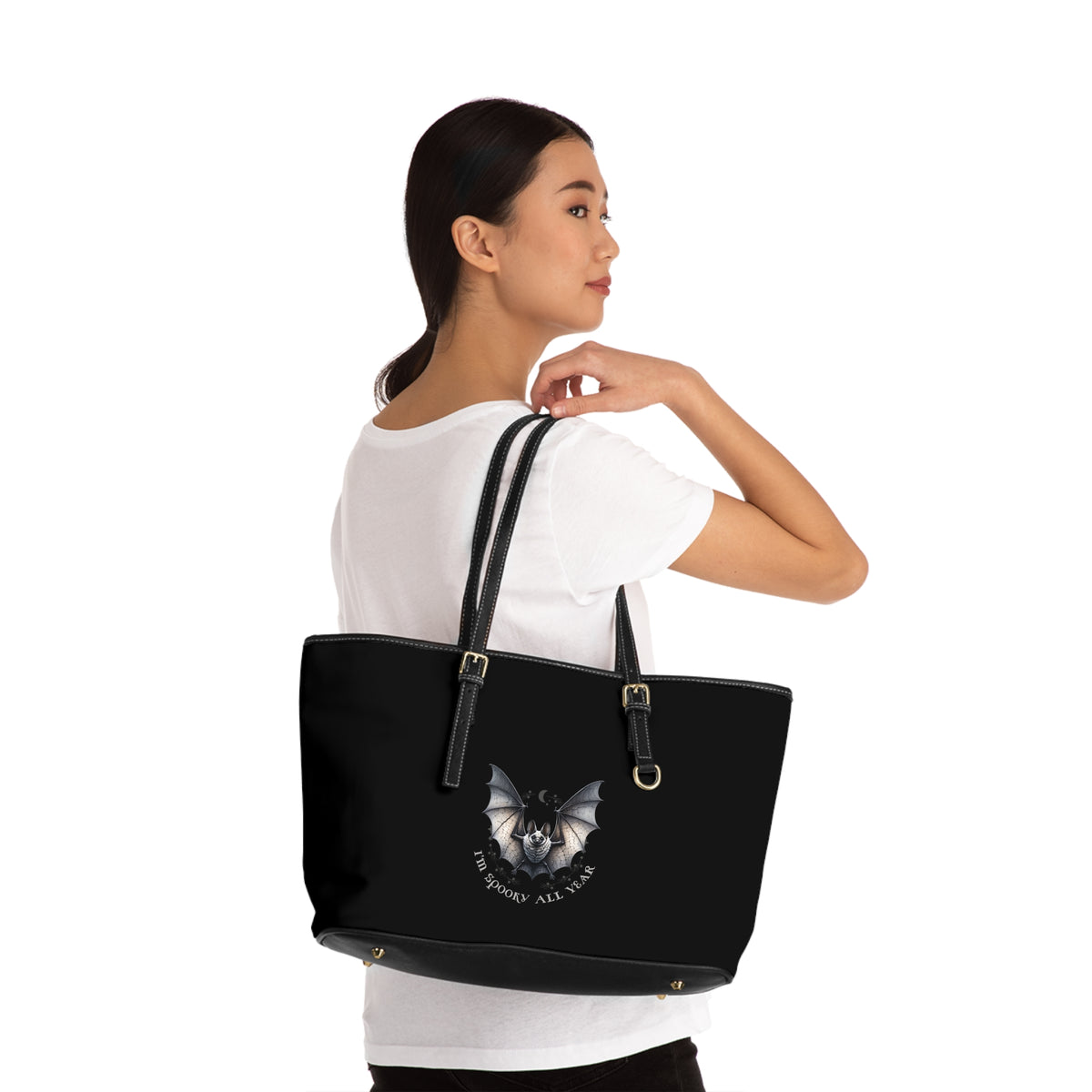 Shoulder Bag: Bat Illustration PU Leather  | Spooky Bat Design