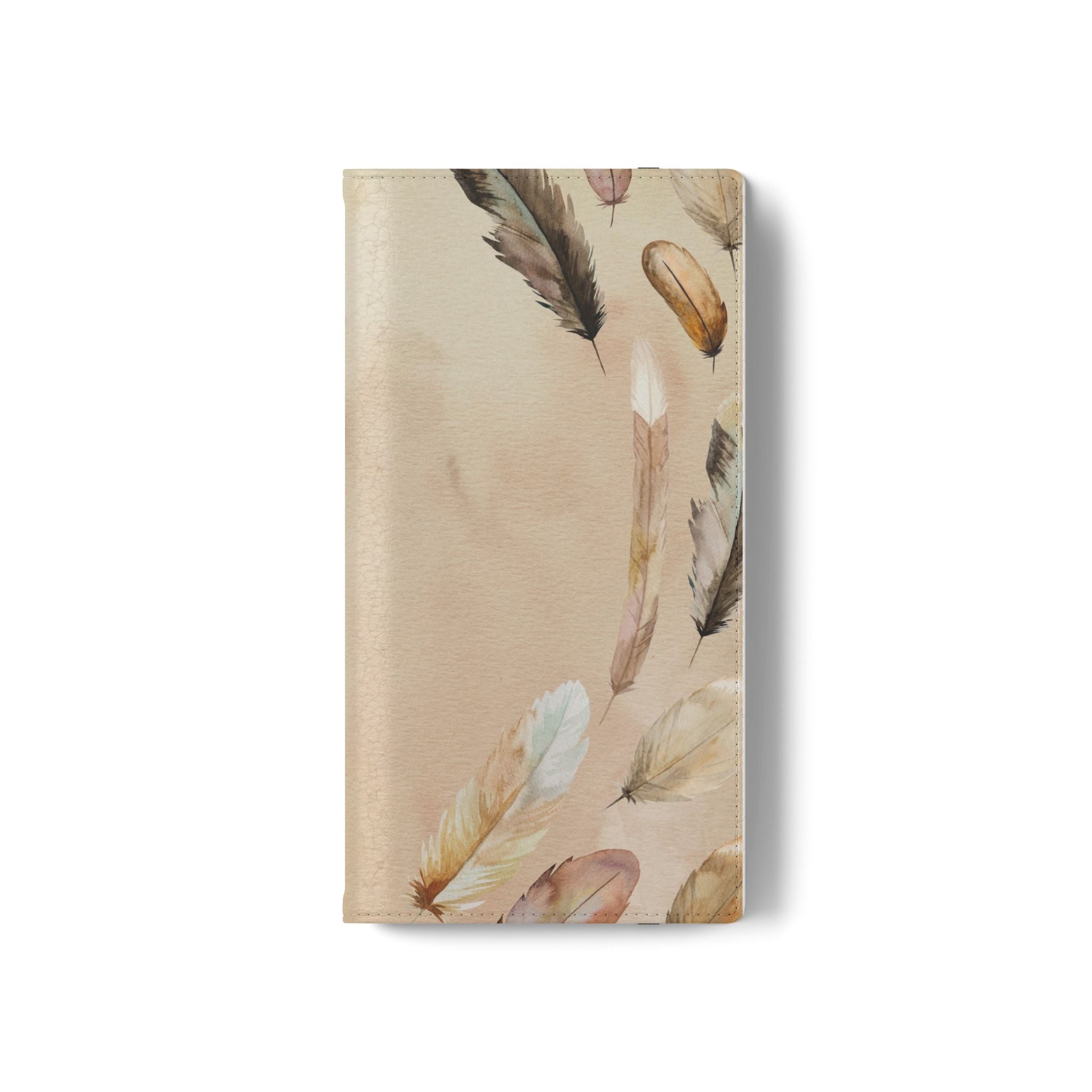 Feathers Flip Case, Phone Case, Protective Cover, Faux Leather Stand Feature Card & Cash Storage, Vibrant Colors, Stylish and Practical