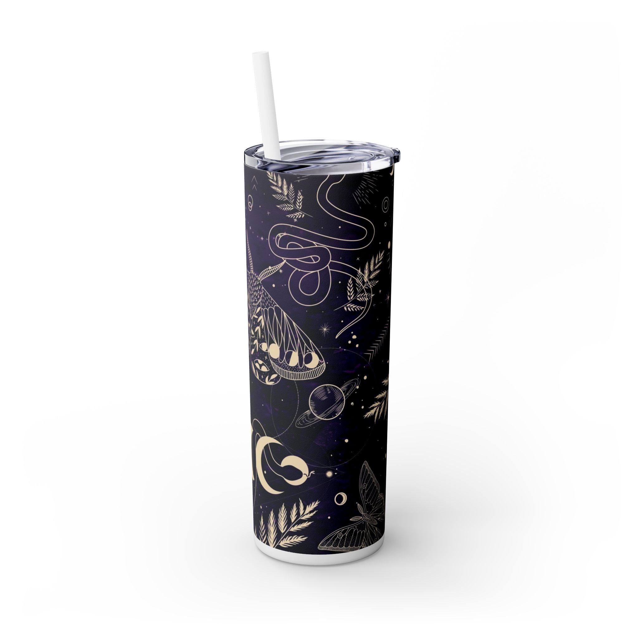 Boho Butterfly Skinny Tumbler with Straw, 20oz, Vintage Inspired Drinkware, Eco-Friendly Gift, Travel Mug, Unique Beverage Holder, Yoga