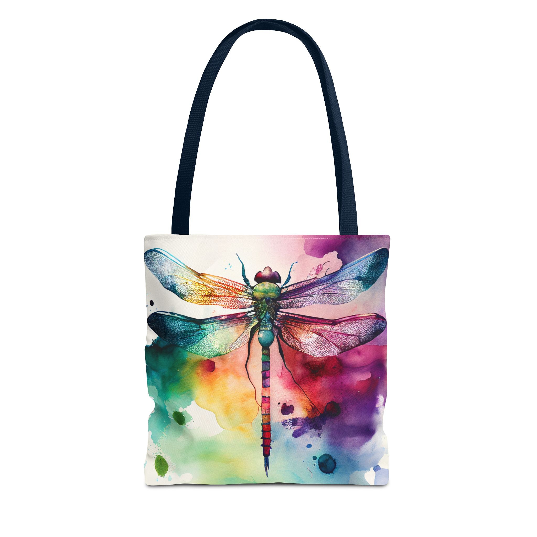 Dragonfly Watercolor Tote Bag, Colorful AOP Tote, Three Sizes, 5 Handle Colors, Nature Lover Gift, Eco-friendly Reusable Bag, Beach Bag,