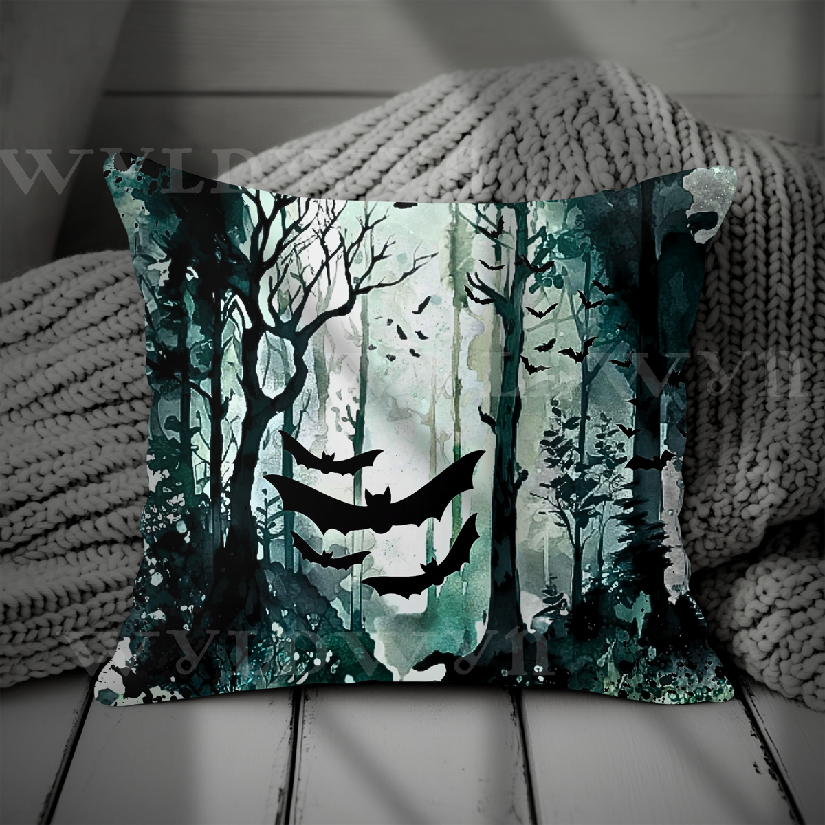 Gothic Bat Forest Faux Suede Pillow