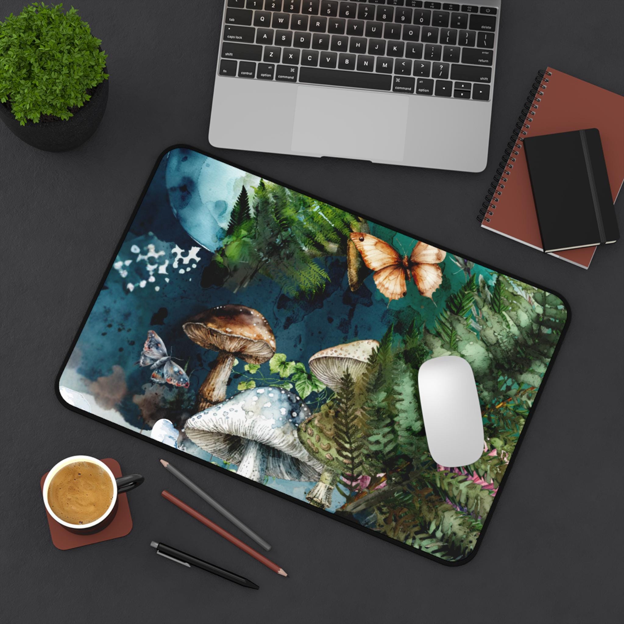 Enchanted Forest Desk Mat: Botanical Mouse Pad, Nature Workspace Art