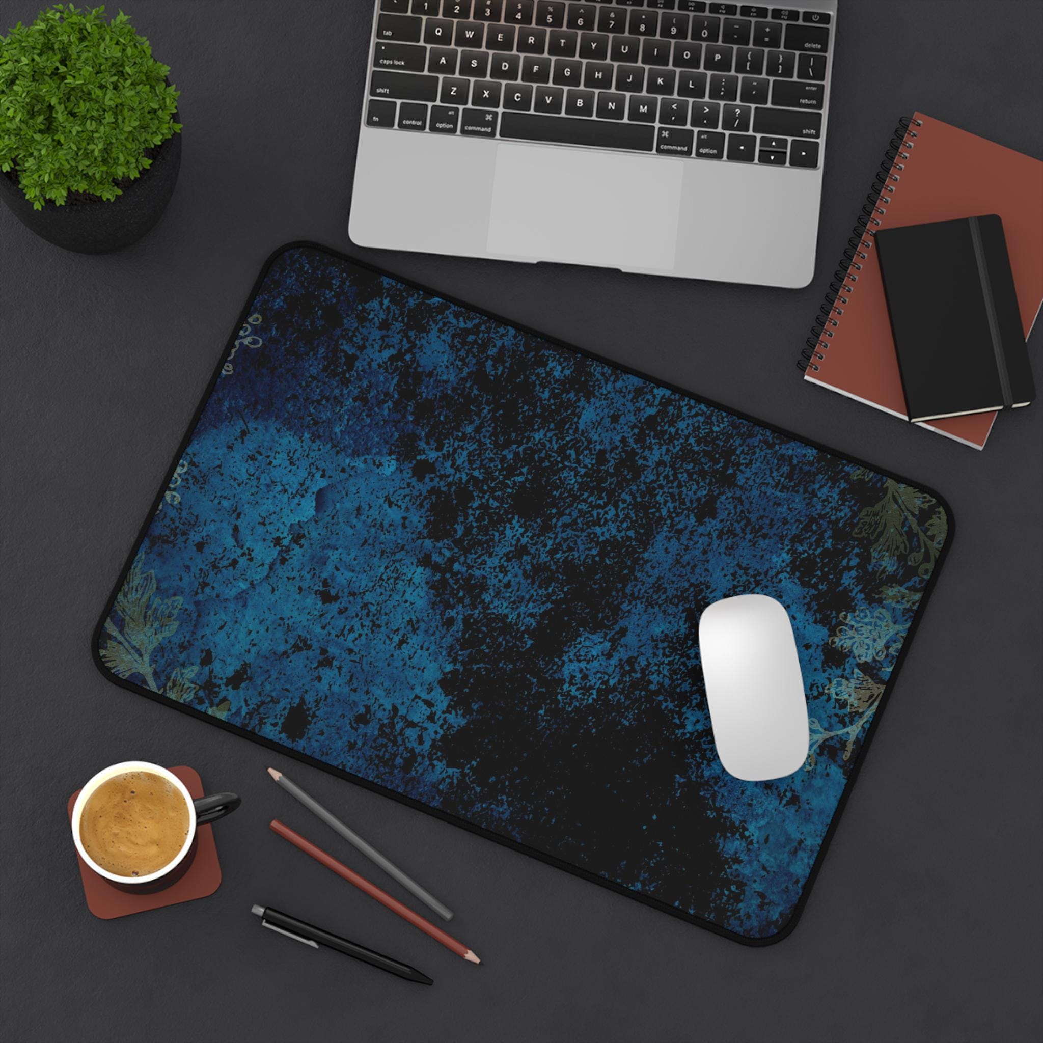 Blue Abstract Desk Mat: Stylish Workspace Accessory