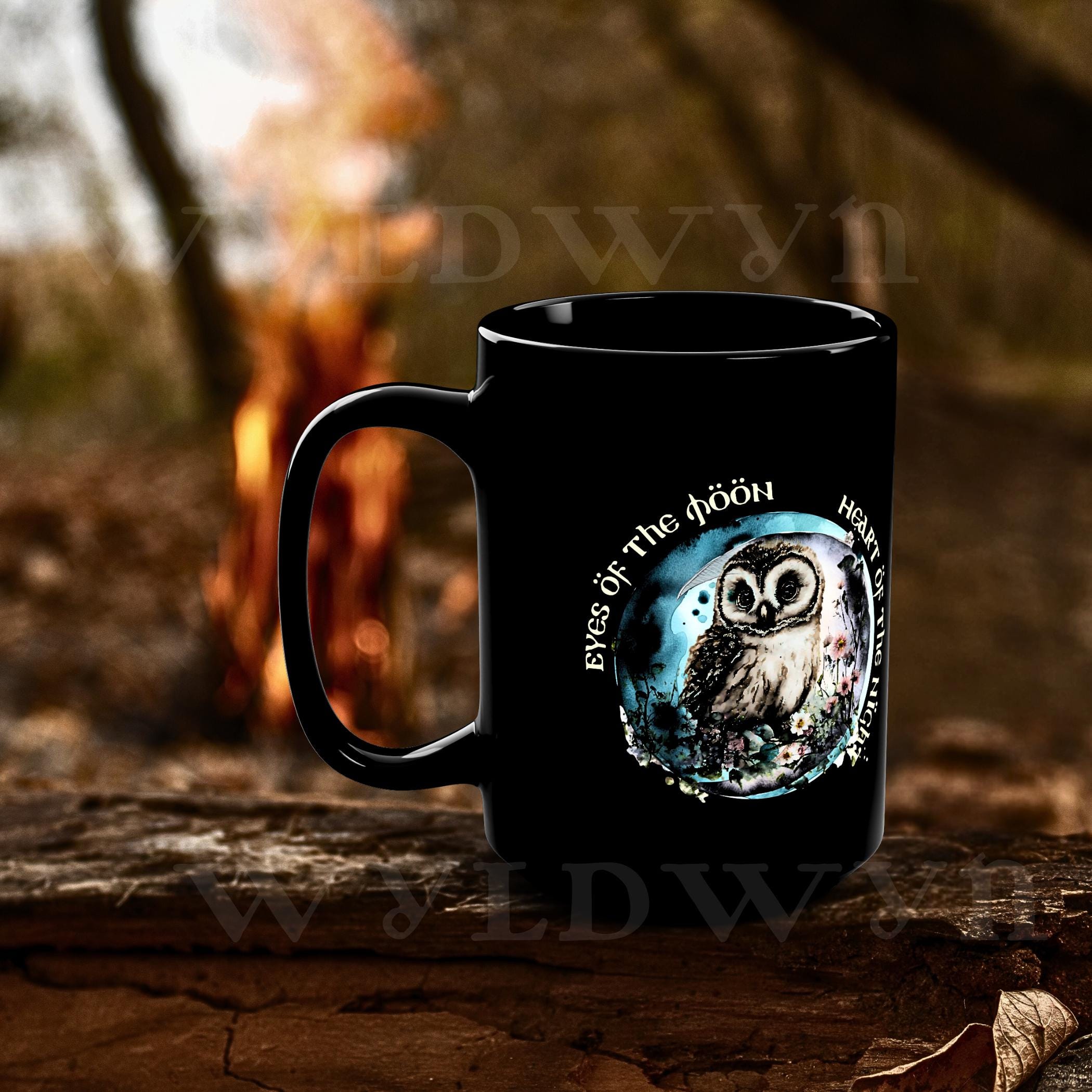 Mystic Owl Moon Mug: Black Ceramic Gothic Cottagecore Cup