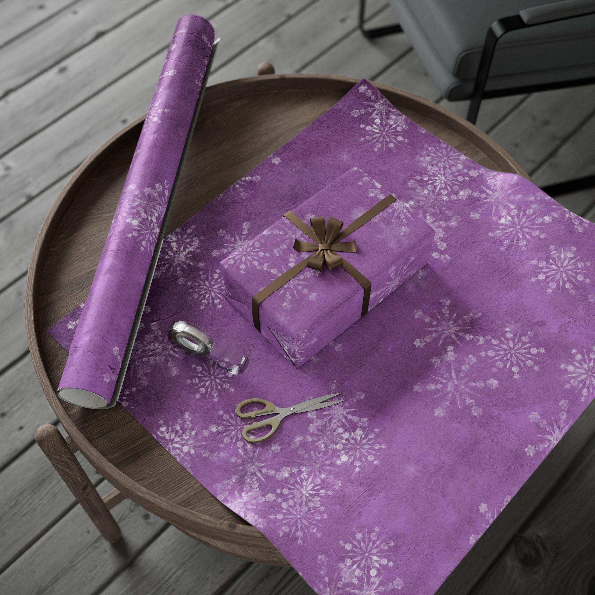 Whimsical Purple Snowflake Wrapping Paper, Holiday Gift Wrap, Seasonal Packaging, Winter Celebration Decor, Birthday, Christmas Wrap