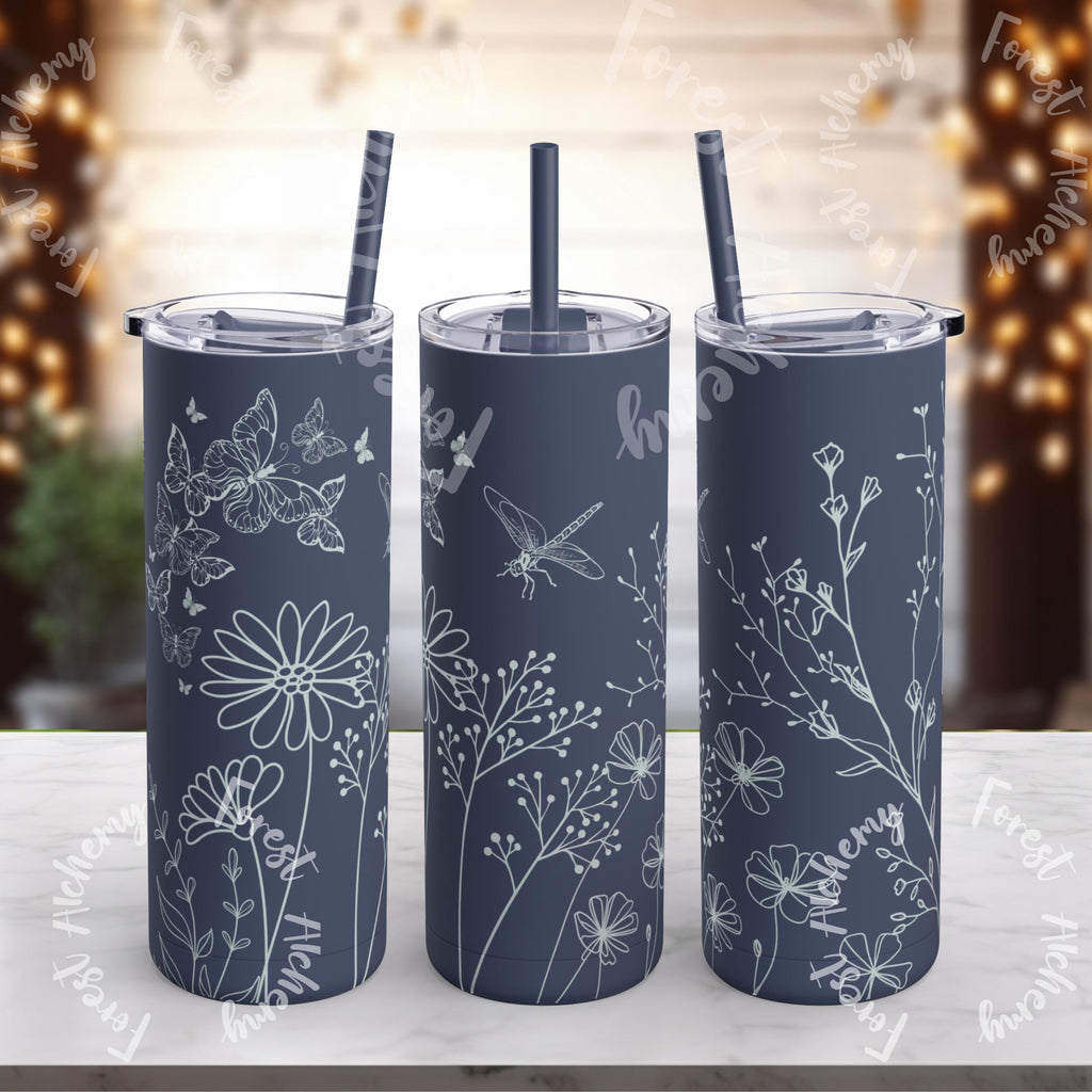 Floral Matte Skinny Tumbler: Eco-Friendly 20 oz Travel Cup