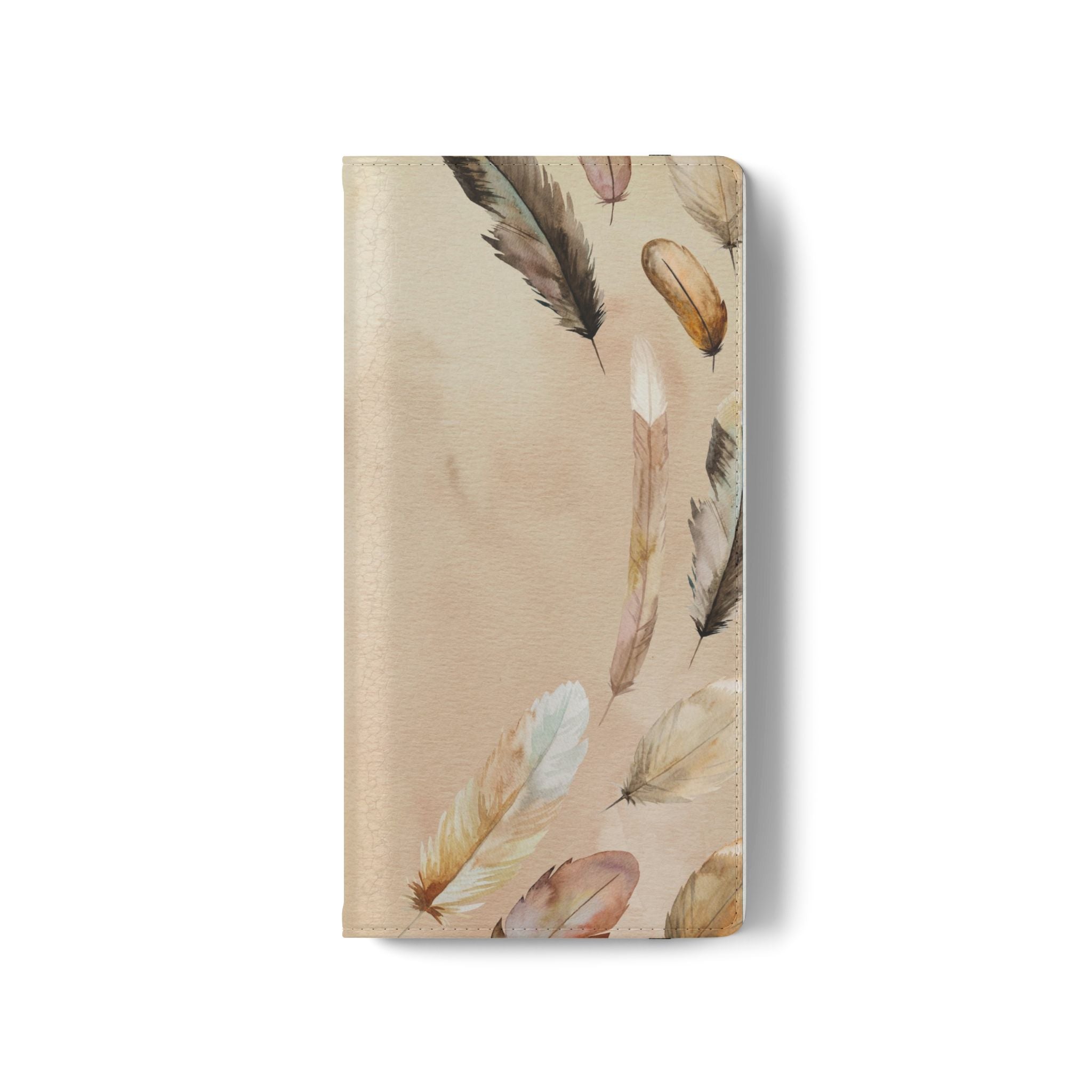Feathers Flip Case, Phone Case, Protective Cover, Faux Leather Stand Feature Card & Cash Storage, Vibrant Colors, Stylish and Practical