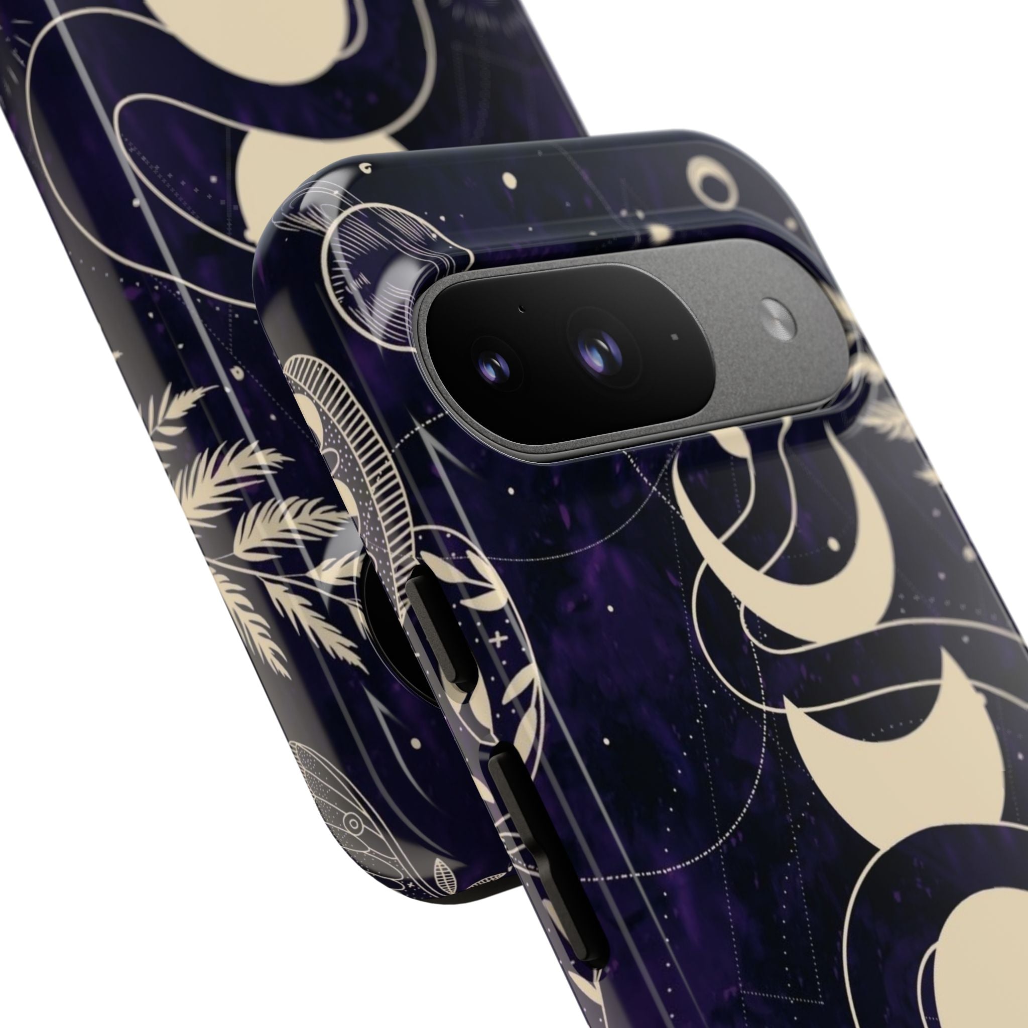 Dark Violet Phone Case with Lunar Phases, Snake & Cosmic Motifs | Durable and Stylish, Perfect for Astrology Lovers