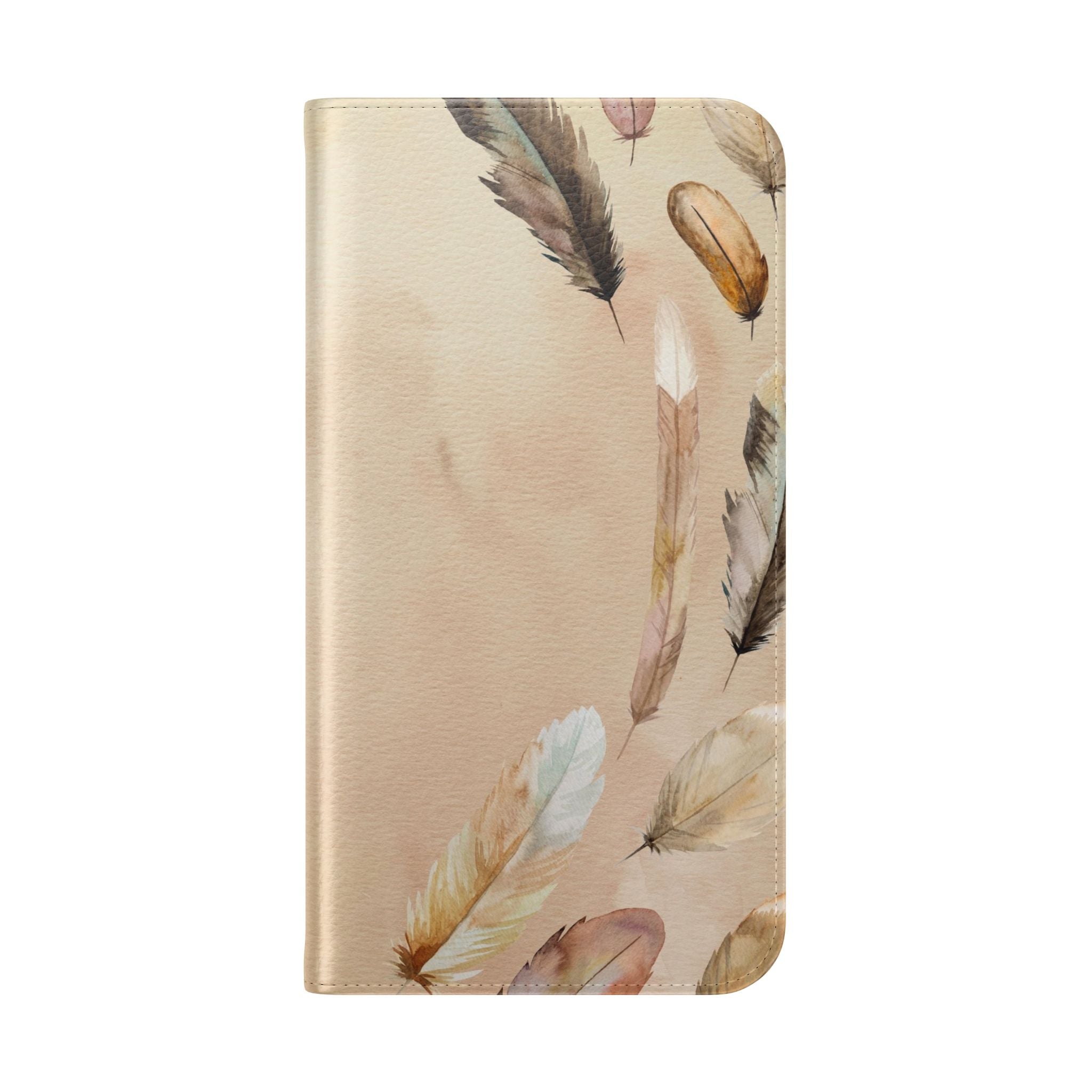 Feathers Flip Case, Phone Case, Protective Cover, Faux Leather Stand Feature Card & Cash Storage, Vibrant Colors, Stylish and Practical