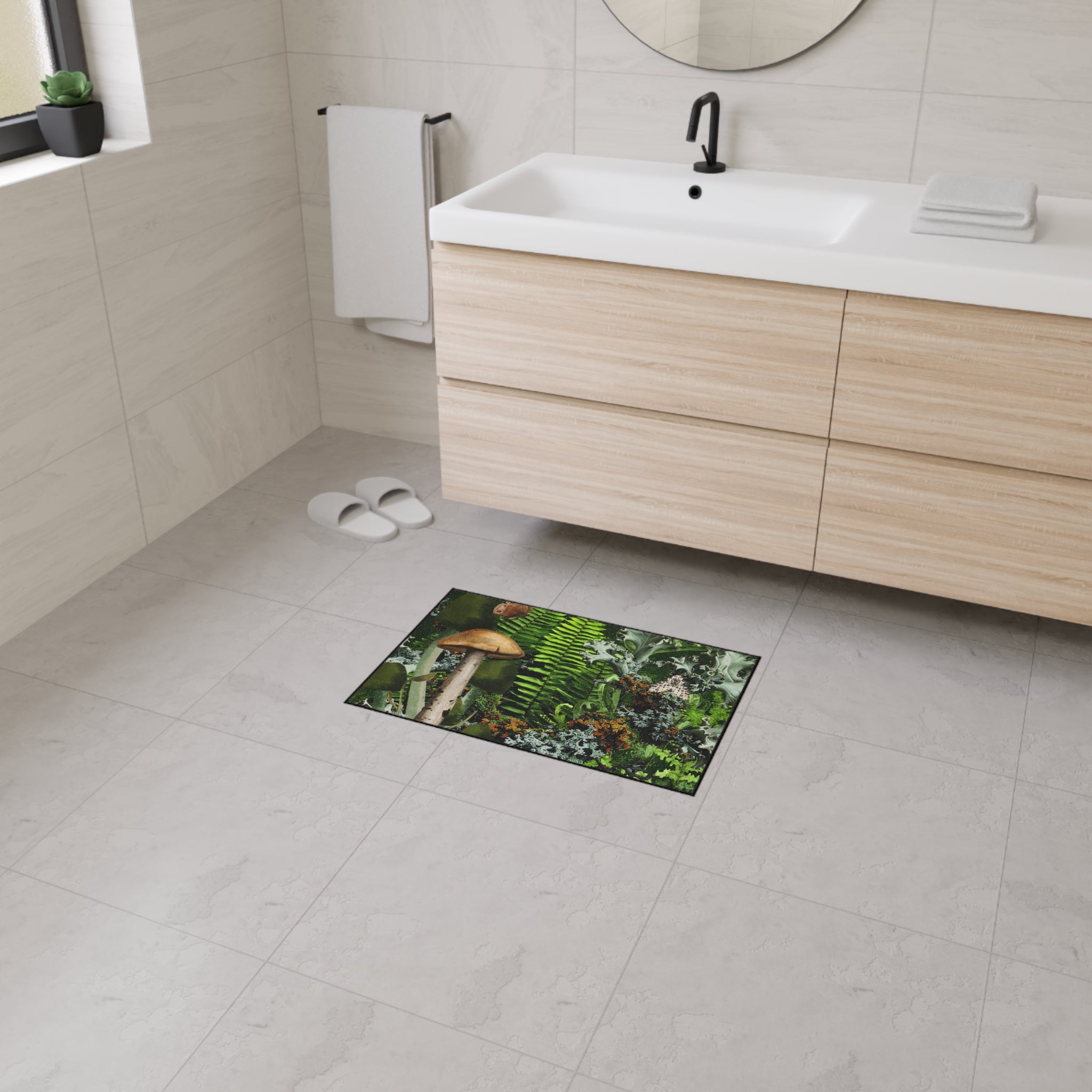 Mushroom Forest Floor Mat | Ferns Moss Lichen Nature Doormat