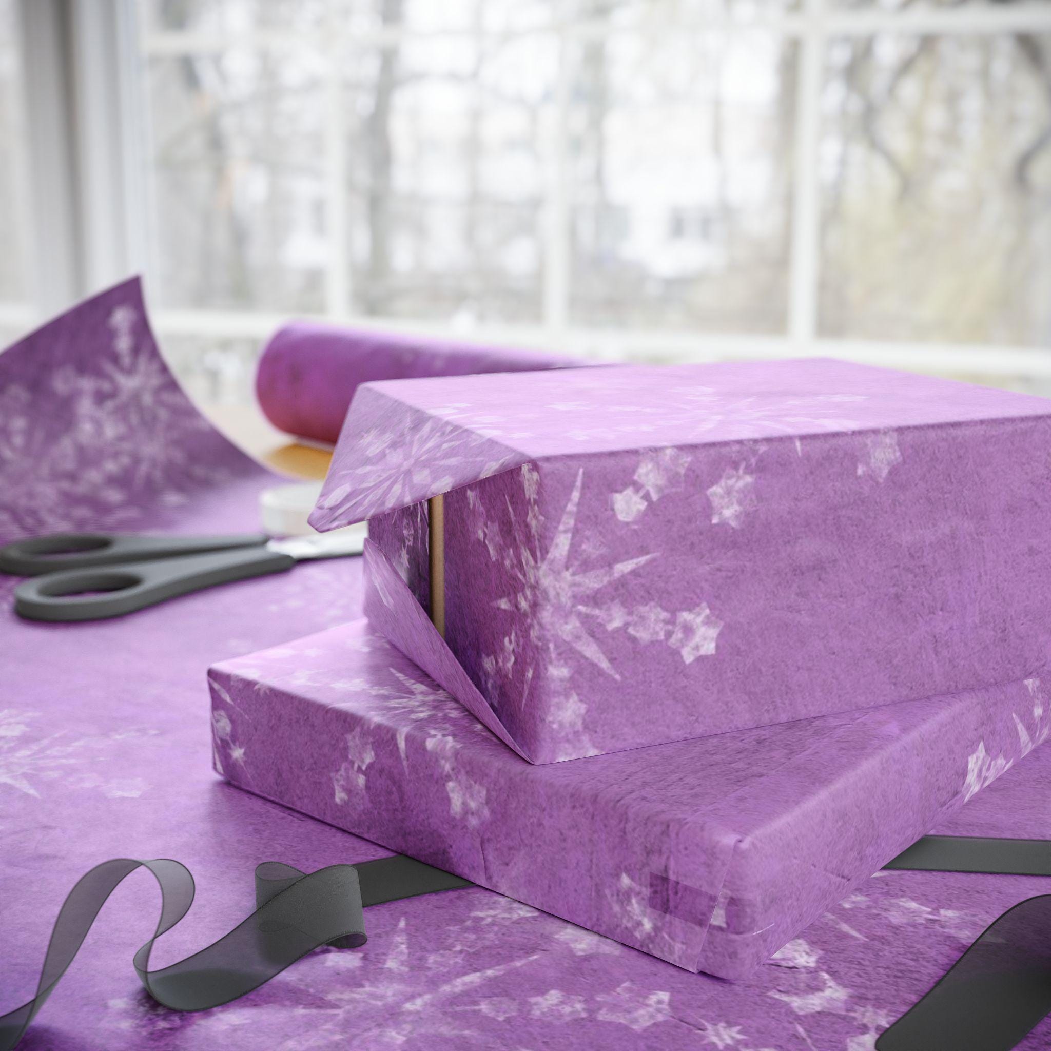 Whimsical Purple Snowflake Wrapping Paper, Holiday Gift Wrap, Seasonal Packaging, Winter Celebration Decor, Birthday, Christmas Wrap