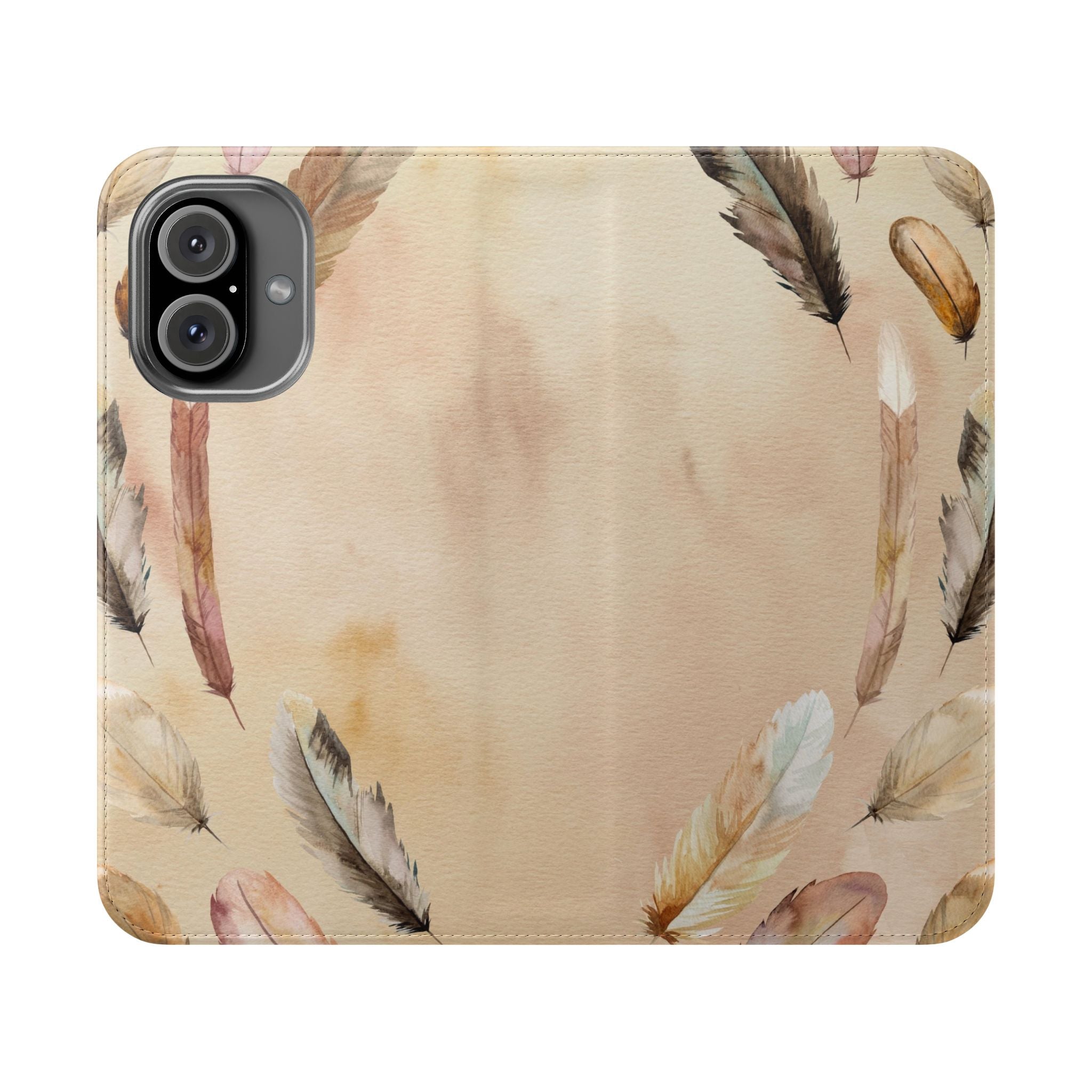 Feathers Flip Case, Phone Case, Protective Cover, Faux Leather Stand Feature Card & Cash Storage, Vibrant Colors, Stylish and Practical