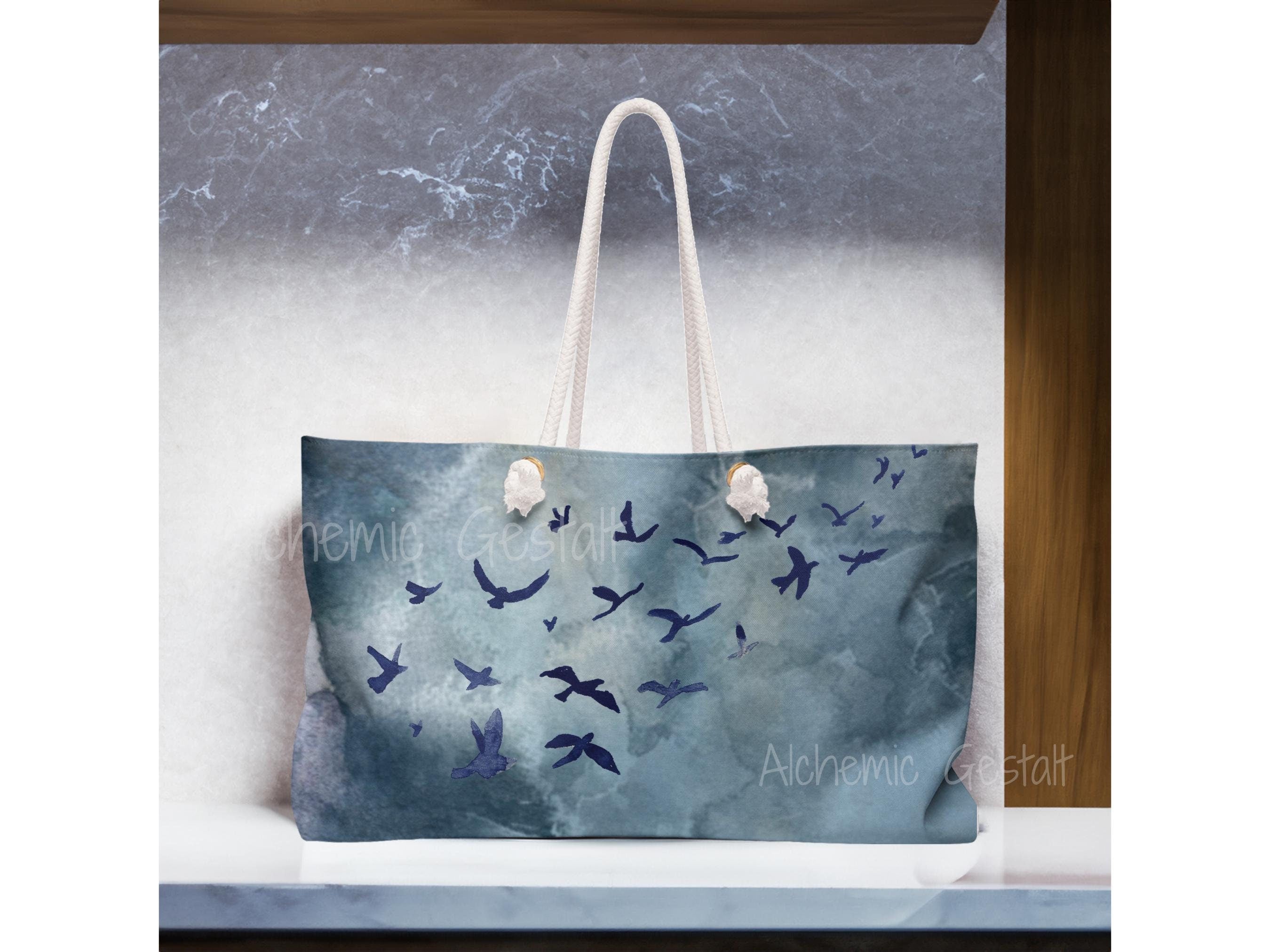 Blue Birds Weekender Bag: Watercolor Travel Tote, Stylish Luggage