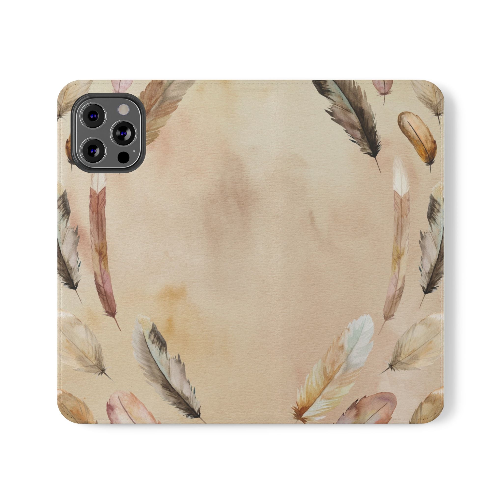 Feathers Flip Case, Phone Case, Protective Cover, Faux Leather Stand Feature Card & Cash Storage, Vibrant Colors, Stylish and Practical