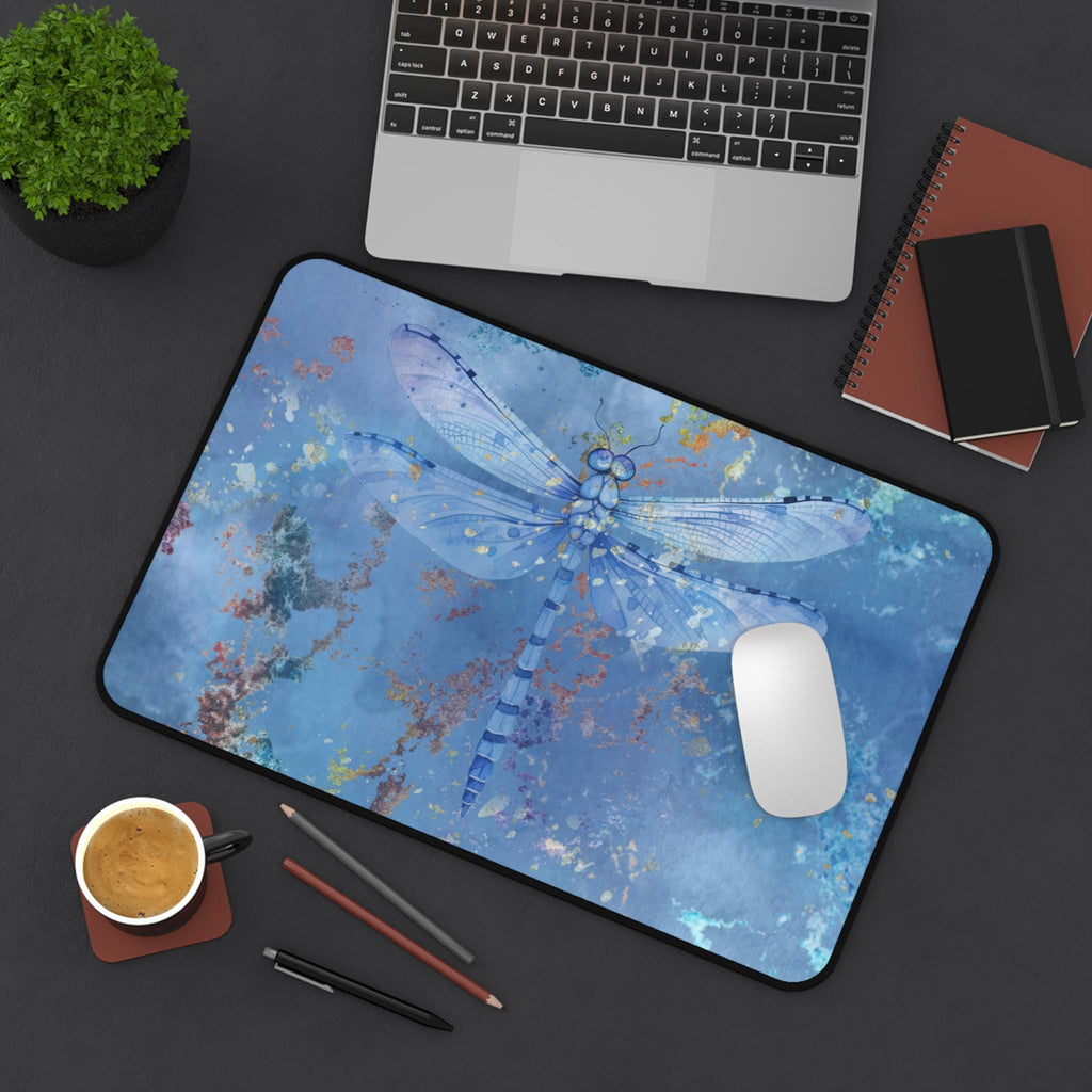 Blue Dragonfly Desk Mat: Serene Artistic Office Decor