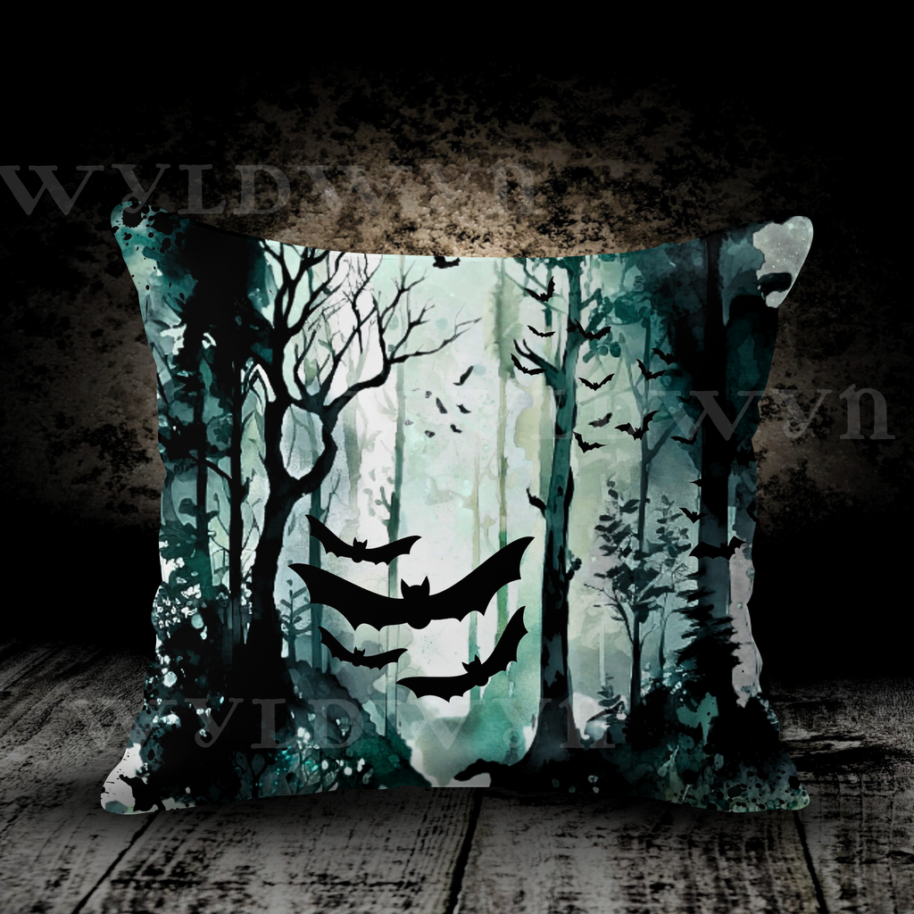 Gothic Bat Forest Faux Suede Pillow