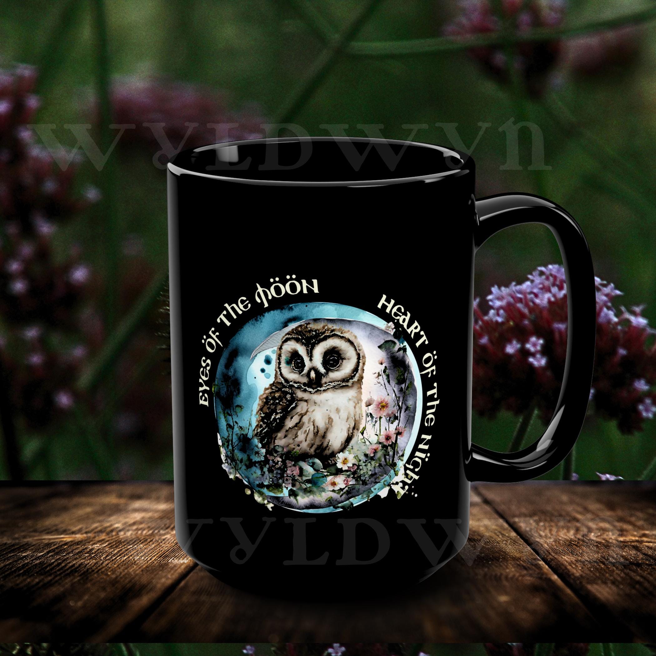 Mystic Owl Moon Mug: Black Ceramic Gothic Cottagecore Cup