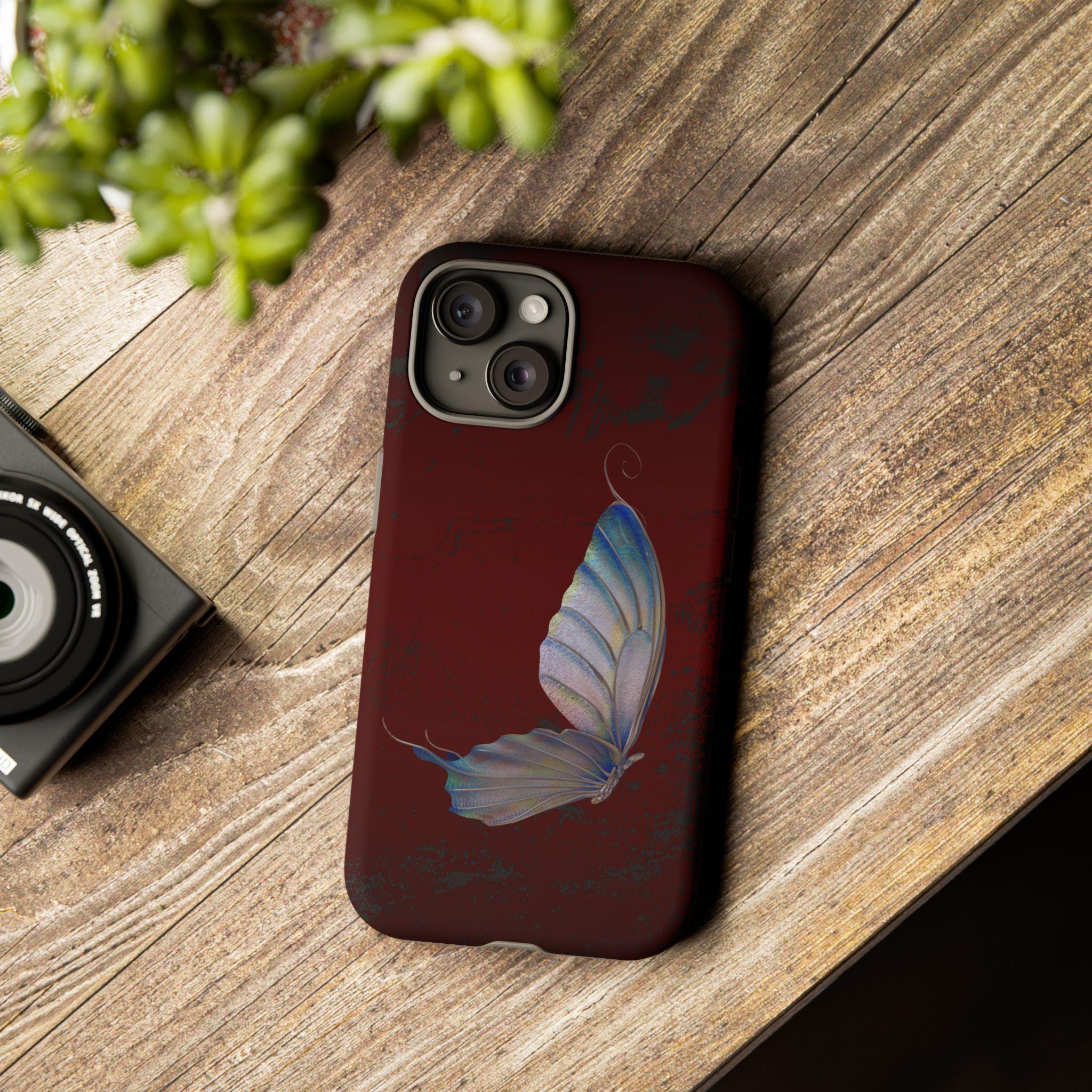 Butterfly Burgundy Tough Case Phone Case, Custom Phone Cover for iPhone Samsung Galaxy Google Pixel, Double Layer Protection
